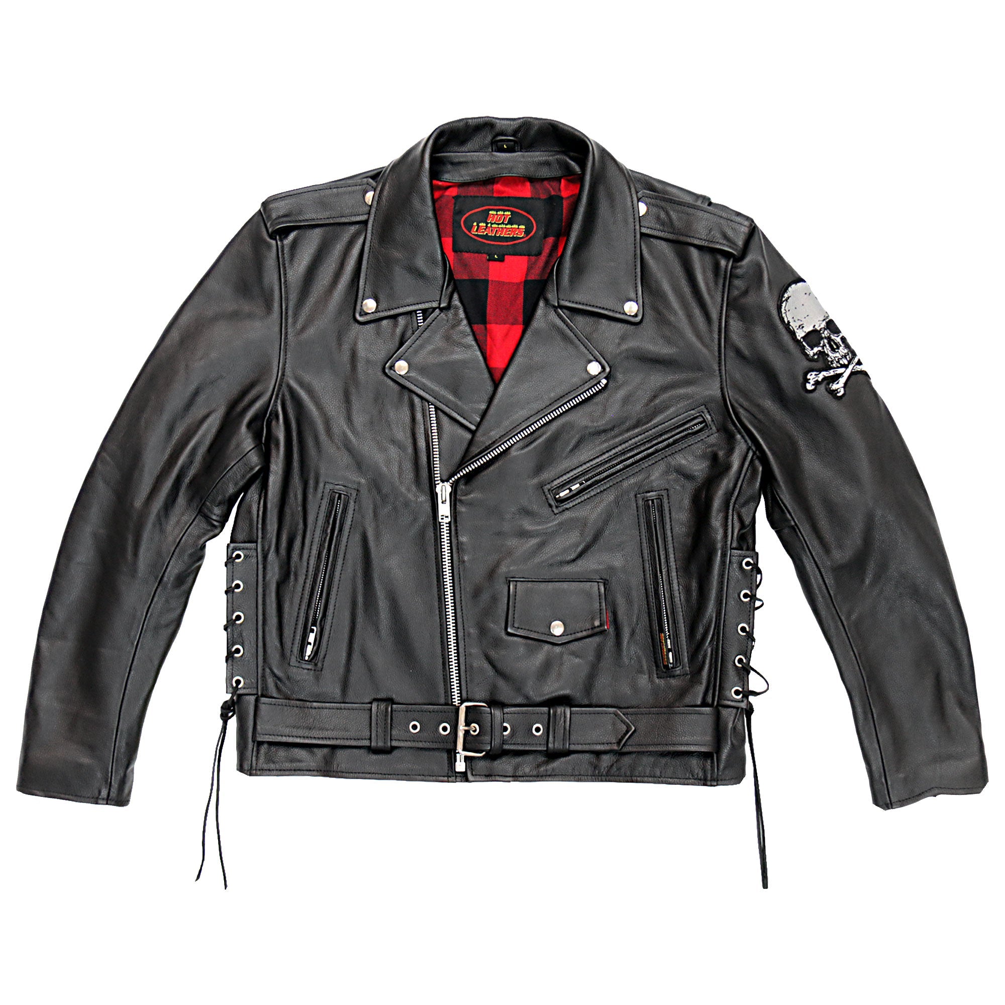 JKM2001 Men’s Black ‘Skull And Crossbones' Motorcycle Leather Biker Jacket