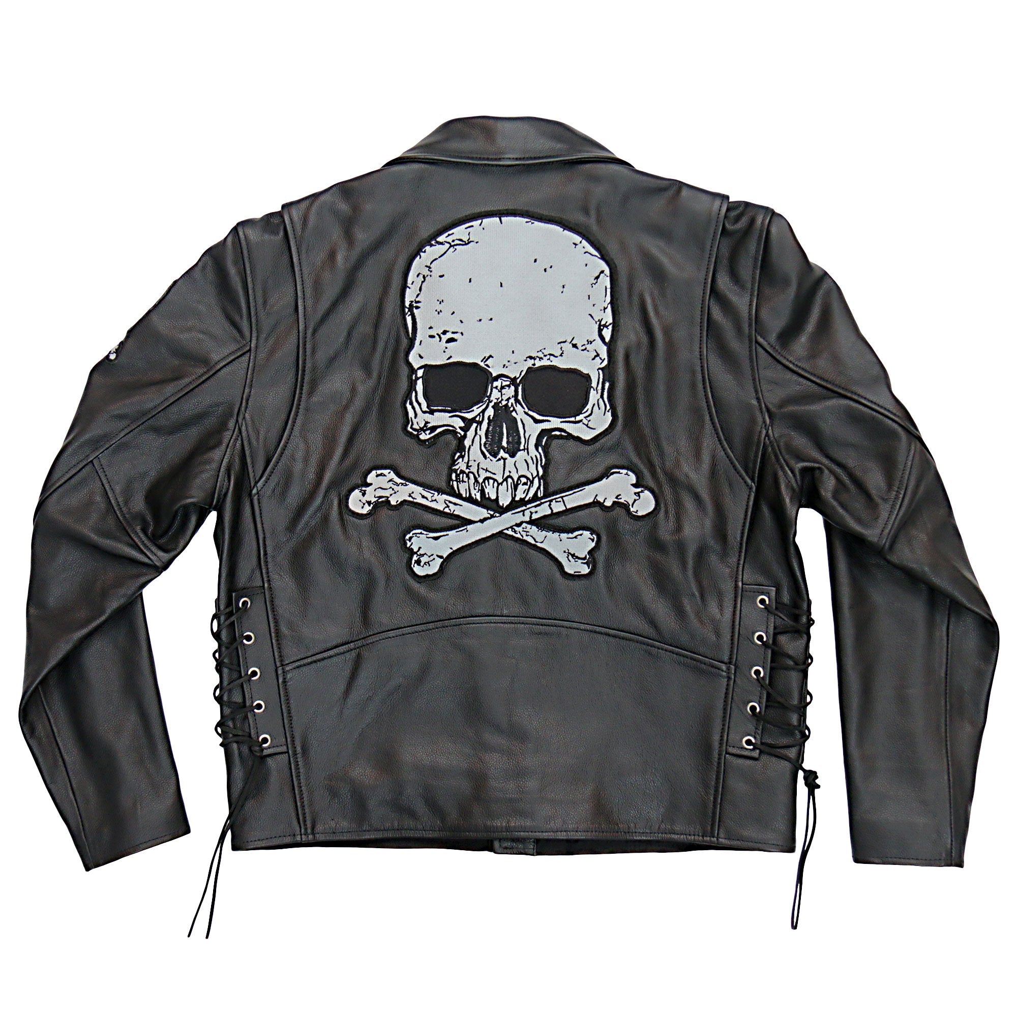 JKM2001 Men’s Black ‘Skull And Crossbones' Motorcycle Leather Biker Jacket