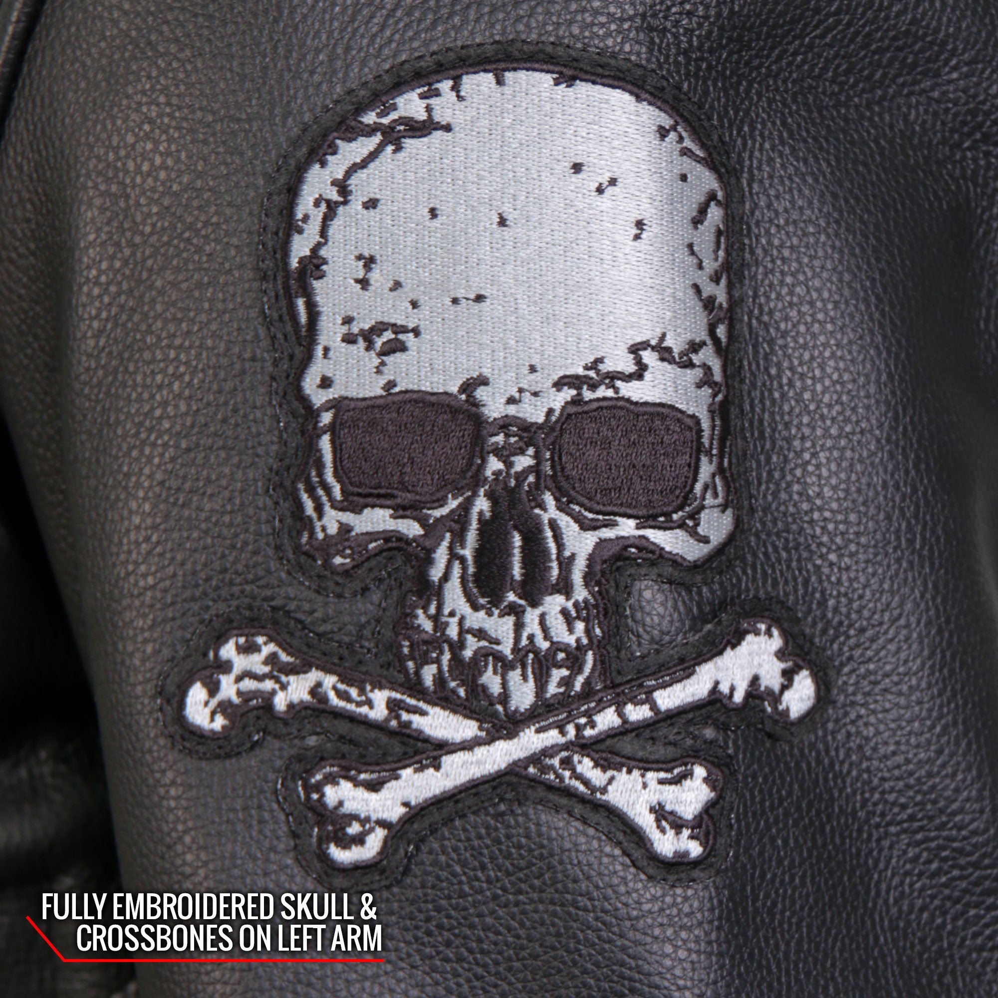 JKM2001 Men’s Black ‘Skull And Crossbones' Motorcycle Leather Biker Jacket