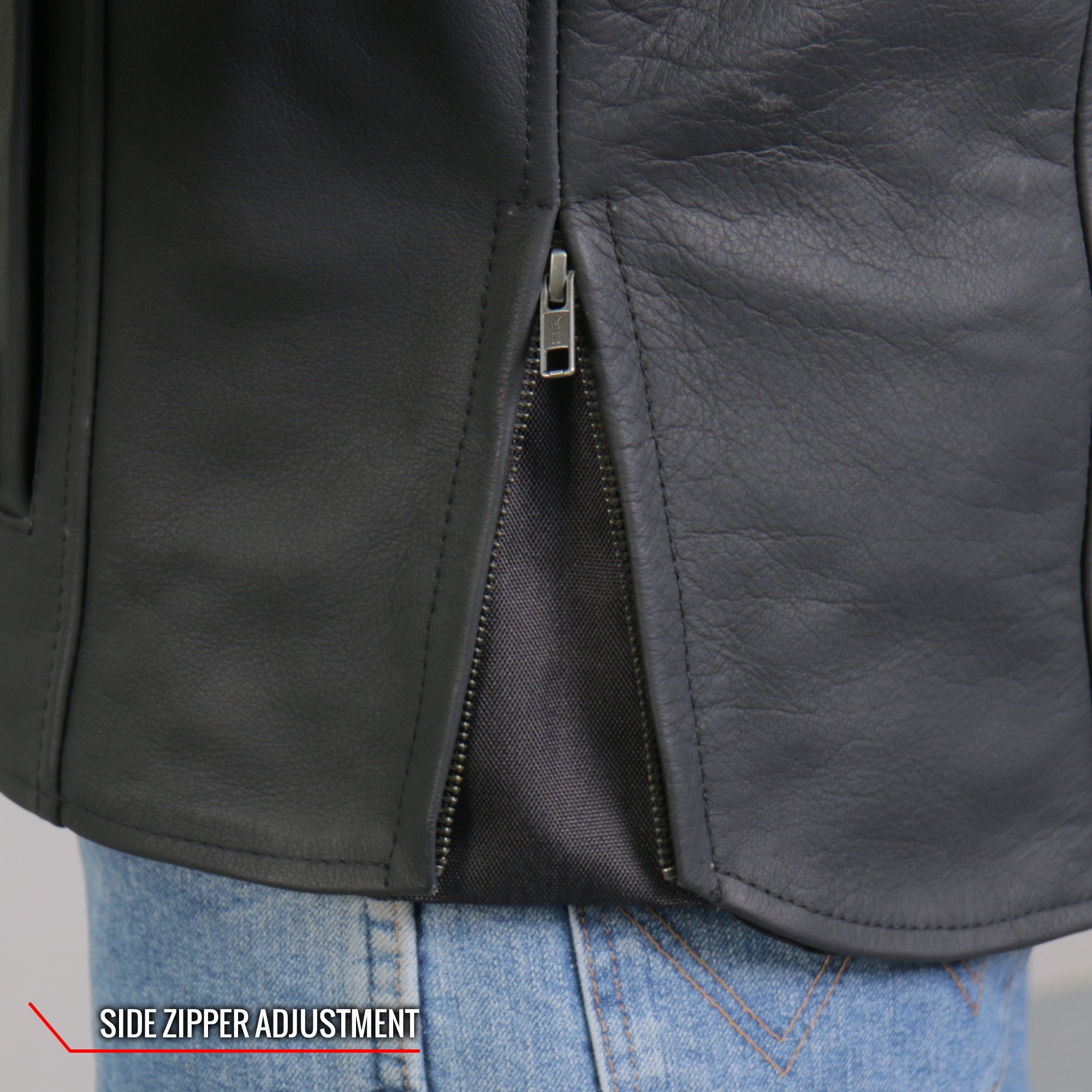 JKM2002 Men’s Black Biker ‘Reflective Skull' Printed Leather Motorcycle Jacket with Concealed Carry Pockets