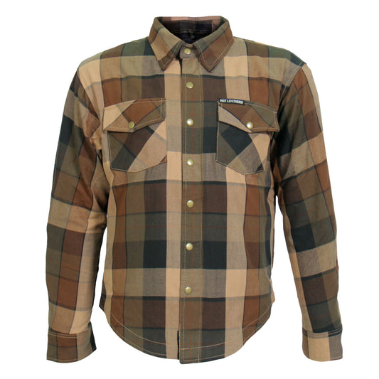 JKM3007 Men's Motorcycle Black and Brown Armored Flannel Biker Shirt