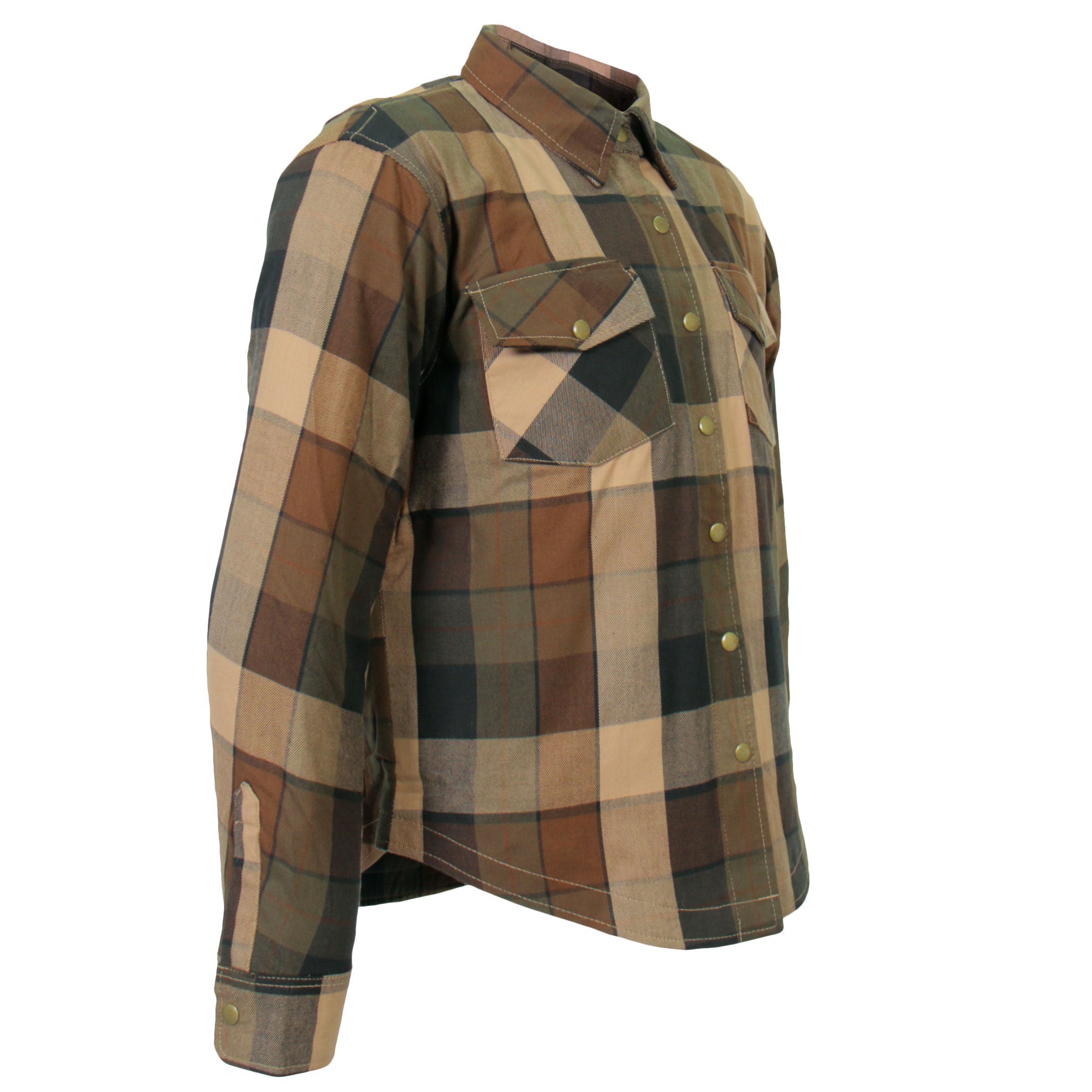 JKM3007 Men's Motorcycle Black and Brown Armored Flannel Biker Shirt