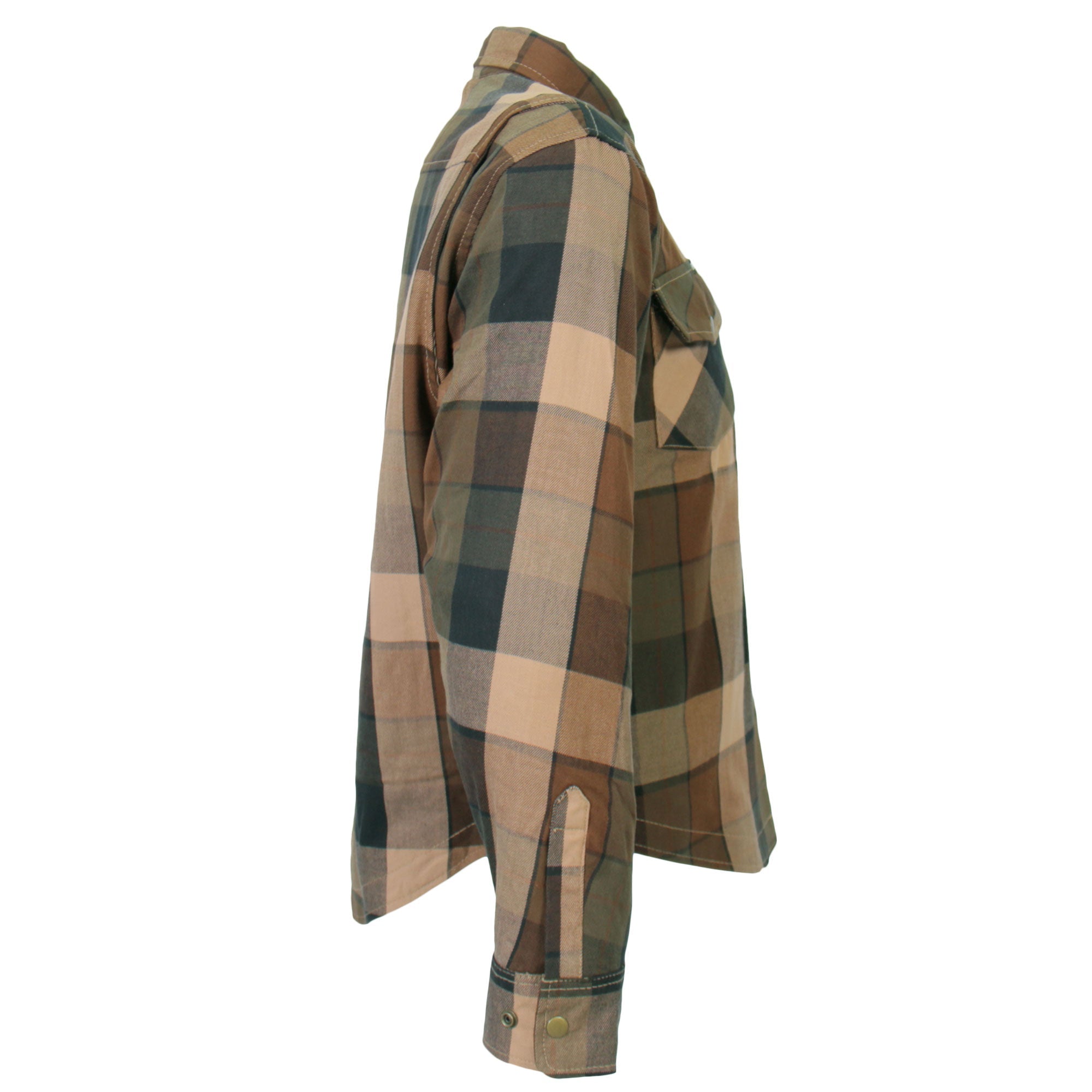 JKM3007 Men's Motorcycle Black and Brown Armored Flannel Biker Shirt