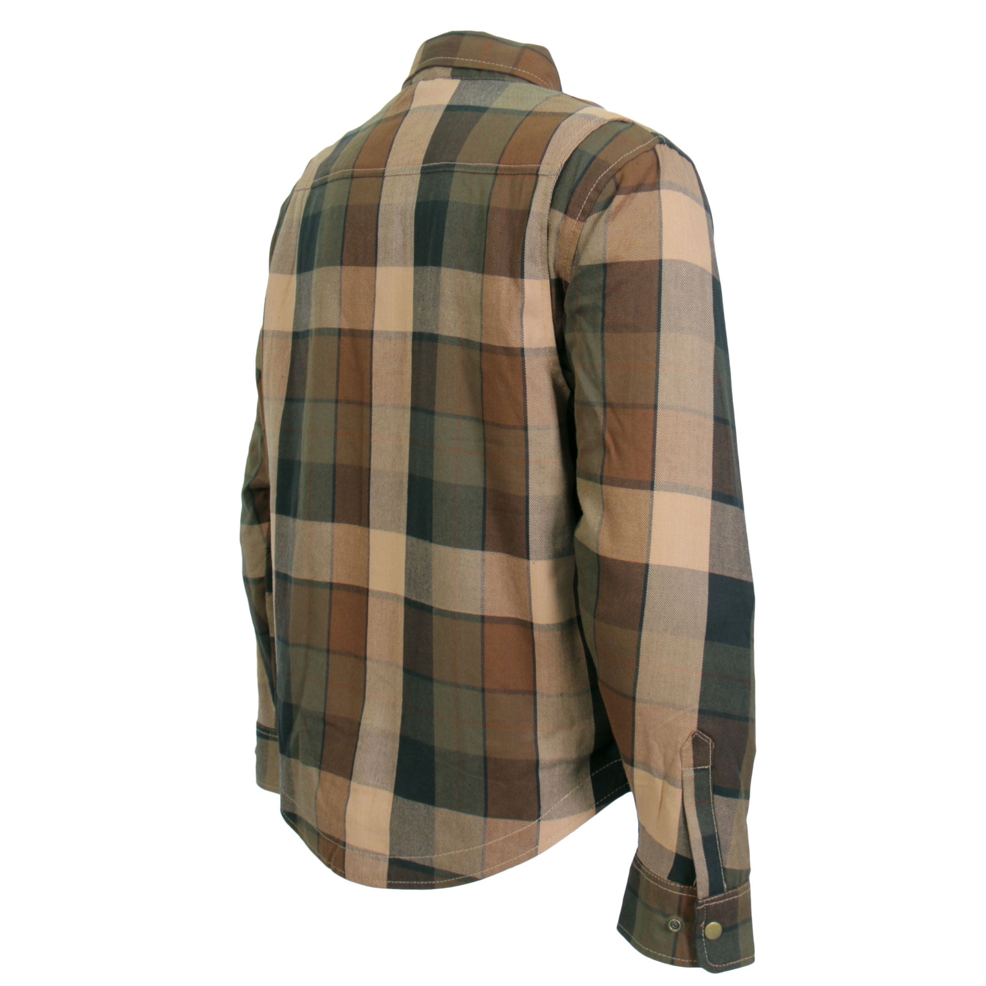 JKM3007 Men's Motorcycle Black and Brown Armored Flannel Biker Shirt