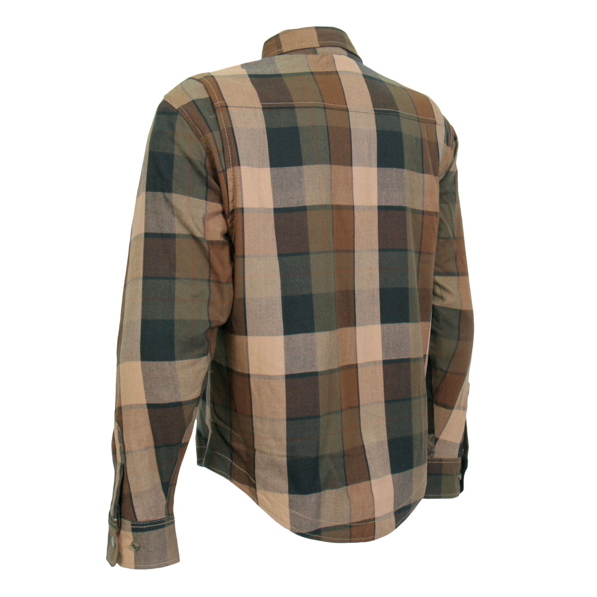 JKM3007 Men's Motorcycle Black and Brown Armored Flannel Biker Shirt