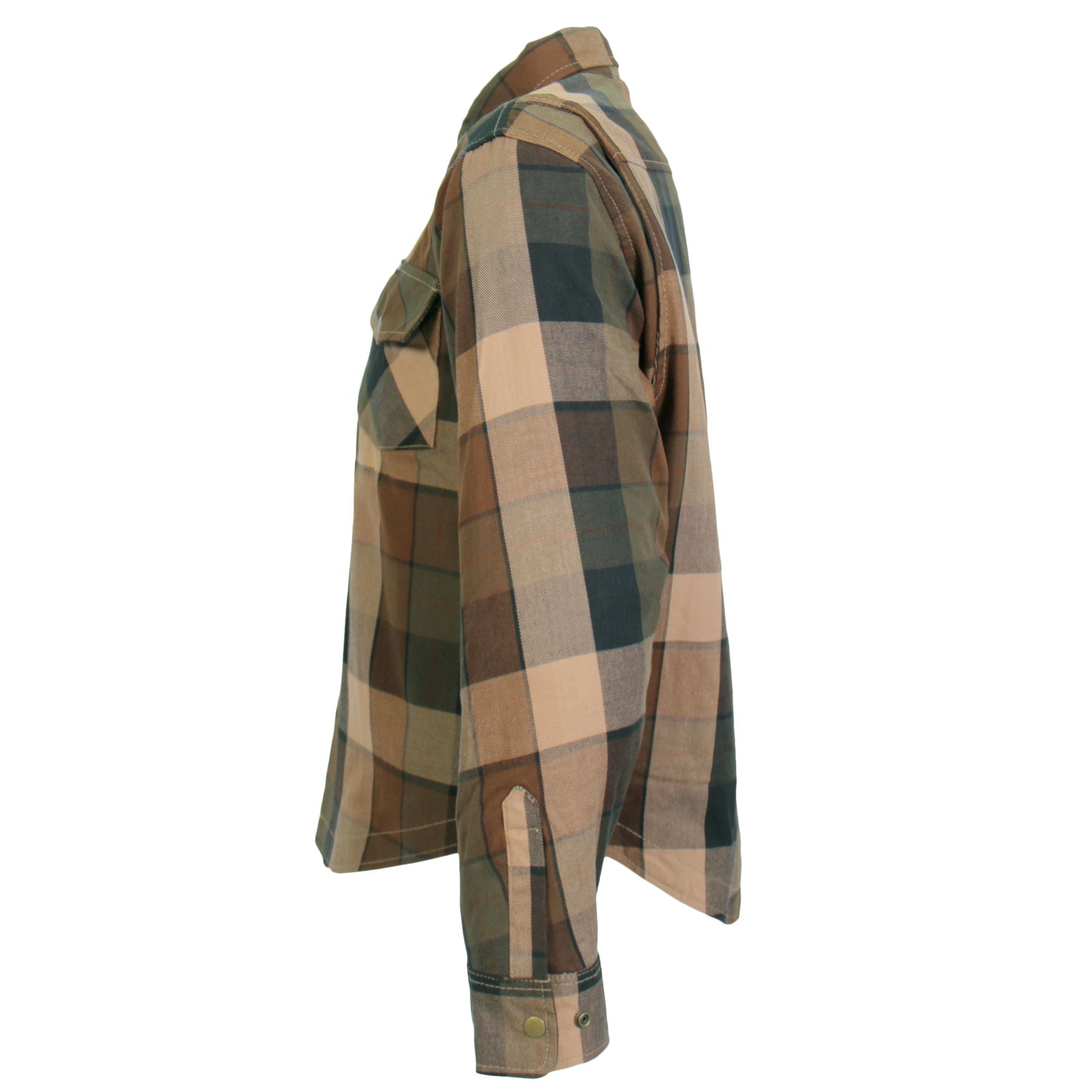 JKM3007 Men's Motorcycle Black and Brown Armored Flannel Biker Shirt