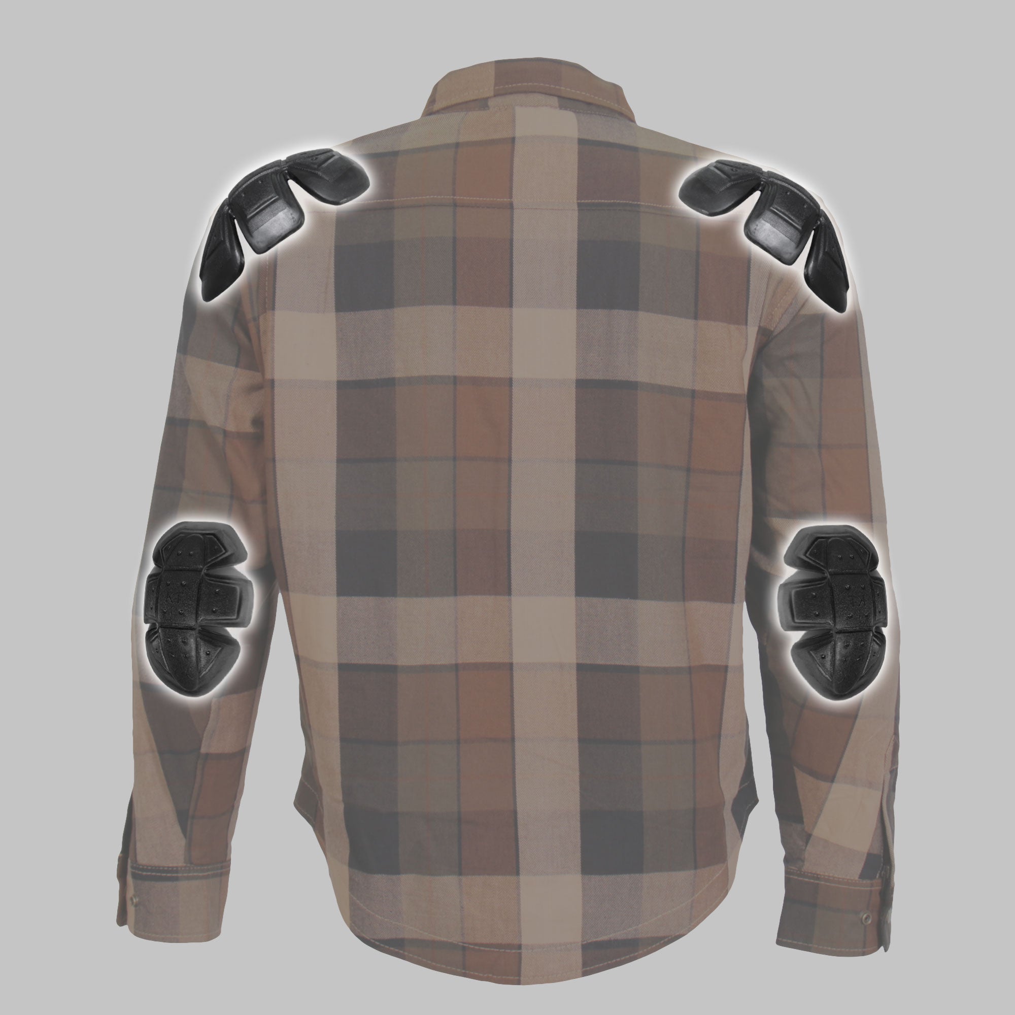 JKM3007 Men's Motorcycle Black and Brown Armored Flannel Biker Shirt