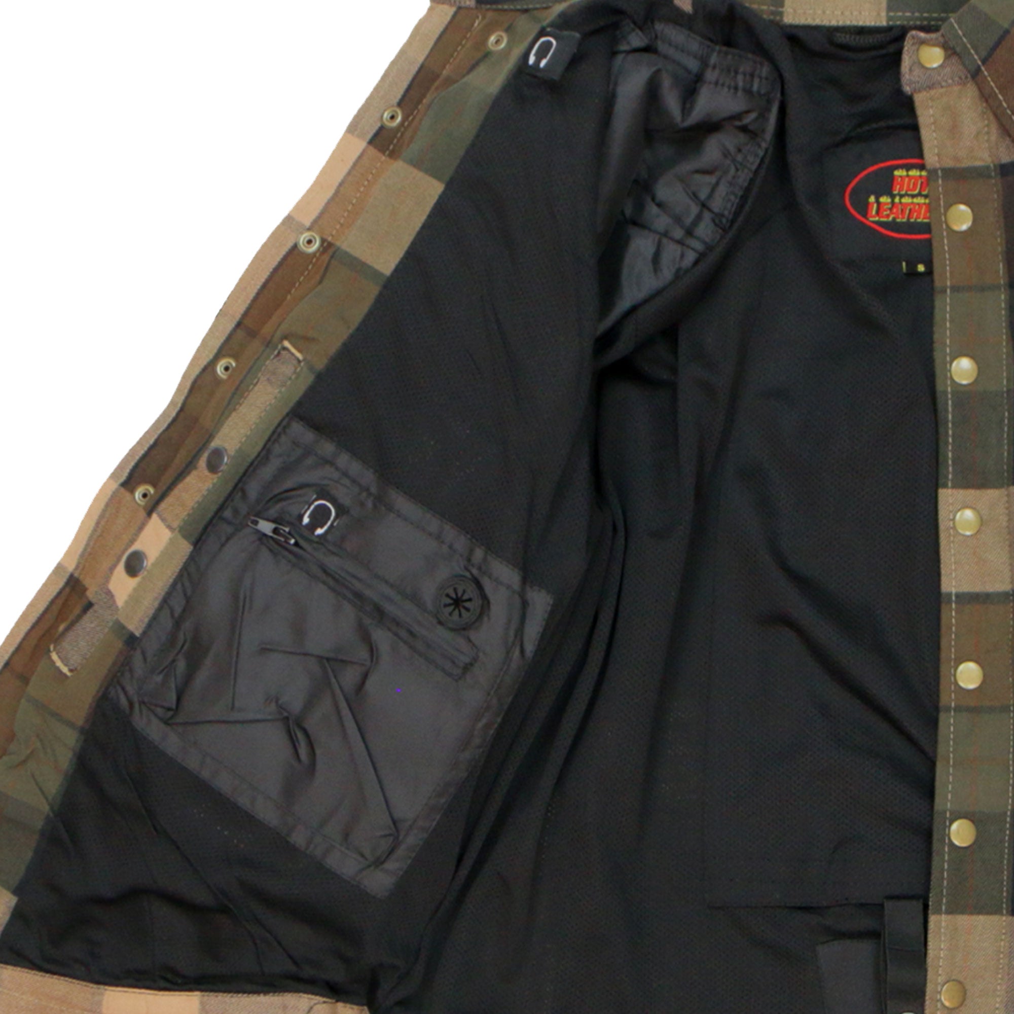 JKM3007 Men's Motorcycle Black and Brown Armored Flannel Biker Shirt