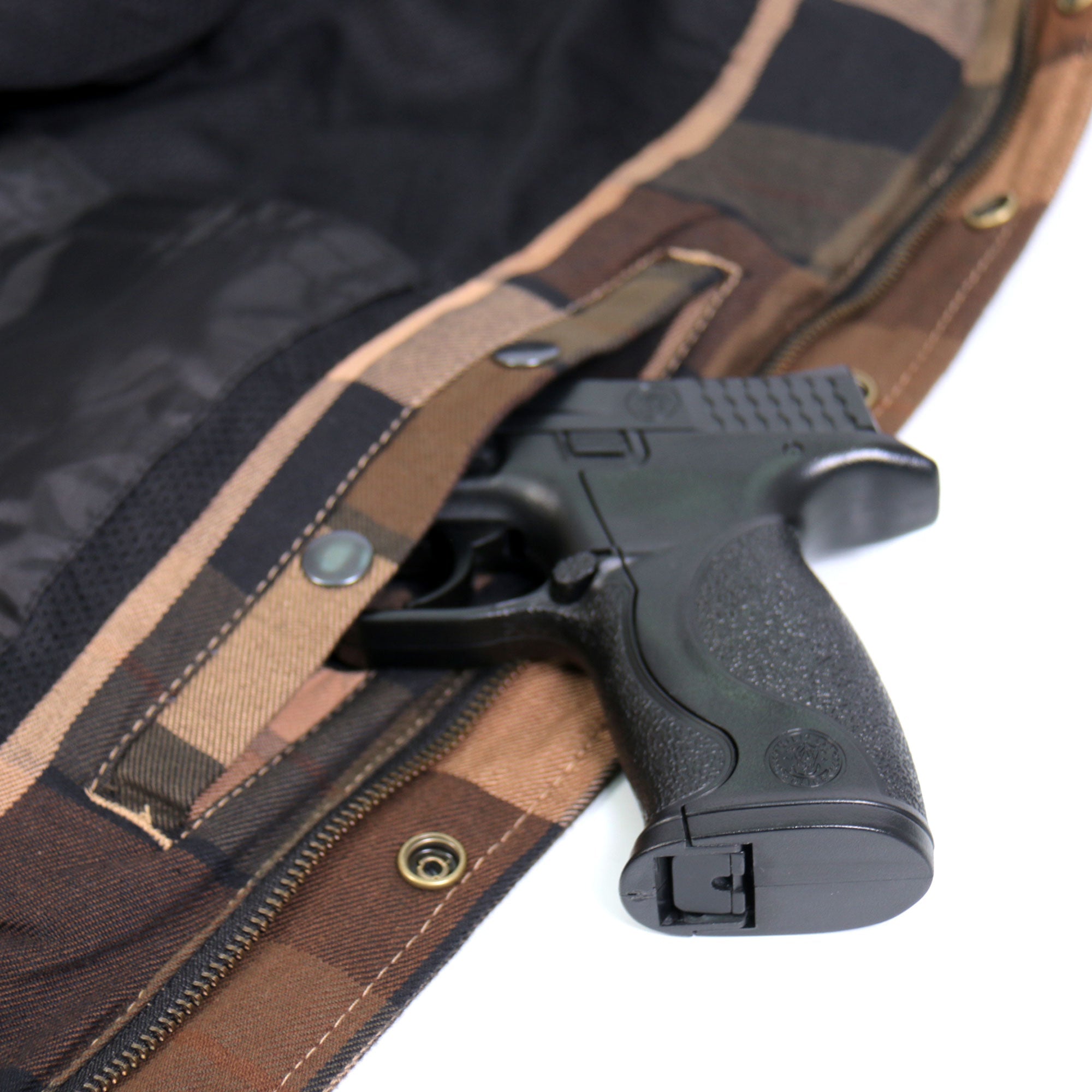 JKM3007 Men's Motorcycle Black and Brown Armored Flannel Biker Shirt