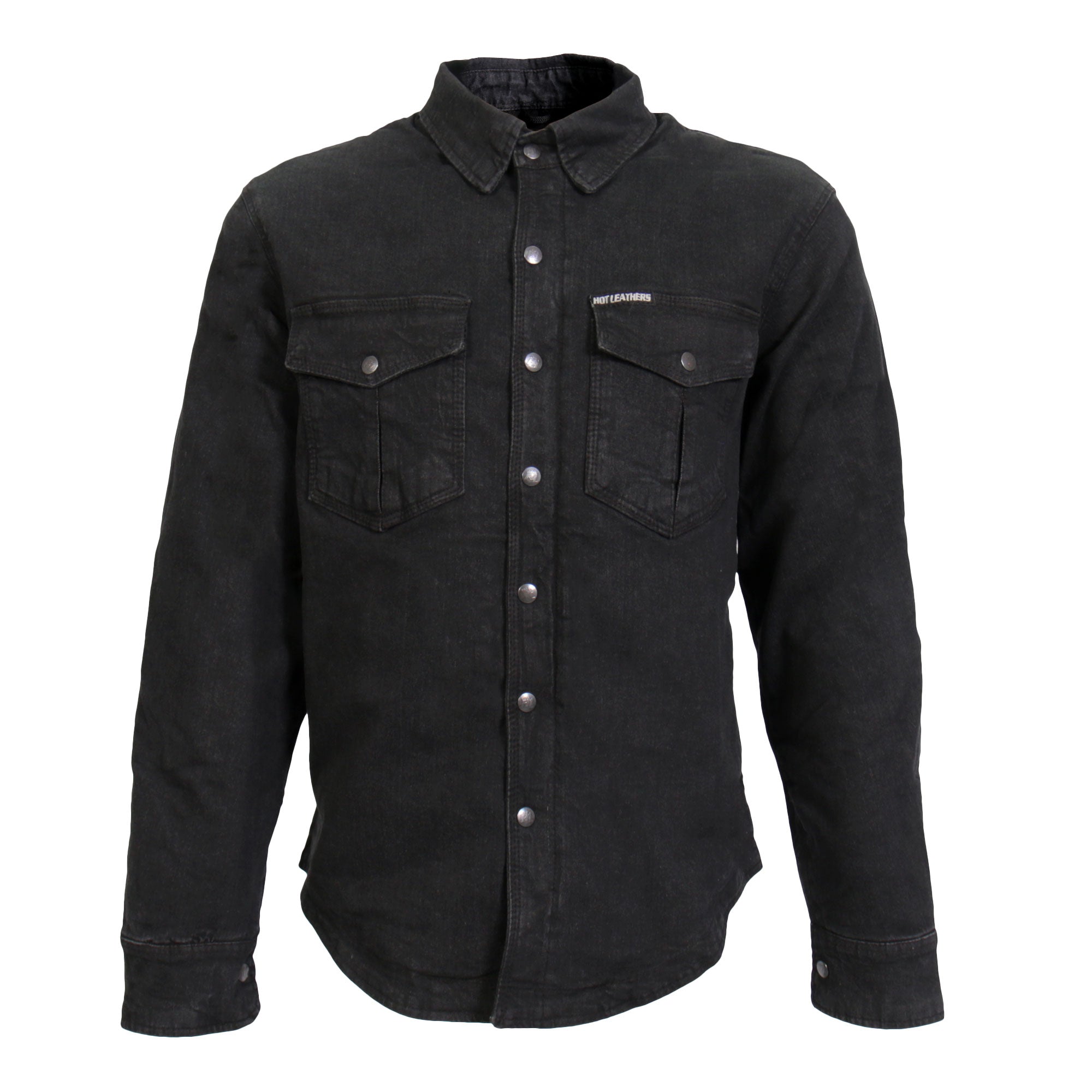JKM3009 Men's Classic Motorcycle Black Denim Long Sleeve Biker Shirt with Armor