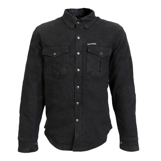 JKM3009 Men's Classic Motorcycle Black Denim Long Sleeve Biker Shirt with Armor