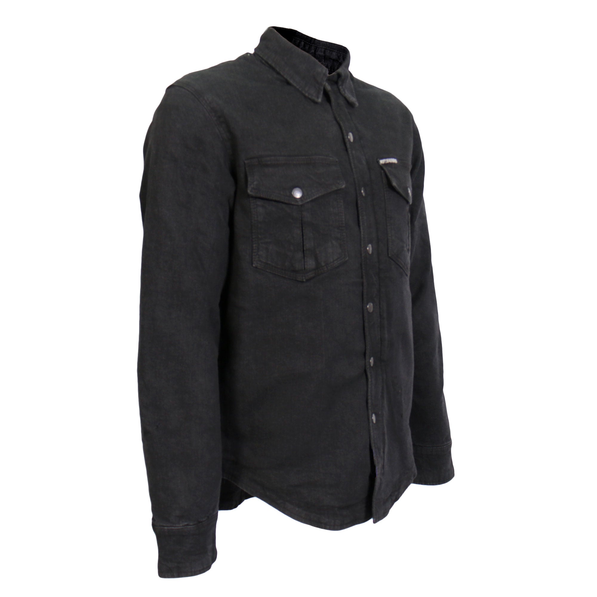 JKM3009 Men's Classic Motorcycle Black Denim Long Sleeve Biker Shirt with Armor