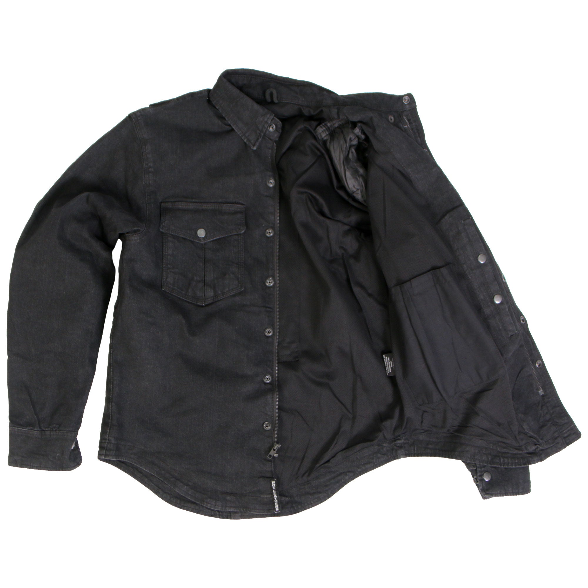 JKM3009 Men's Classic Motorcycle Black Denim Long Sleeve Biker Shirt with Armor