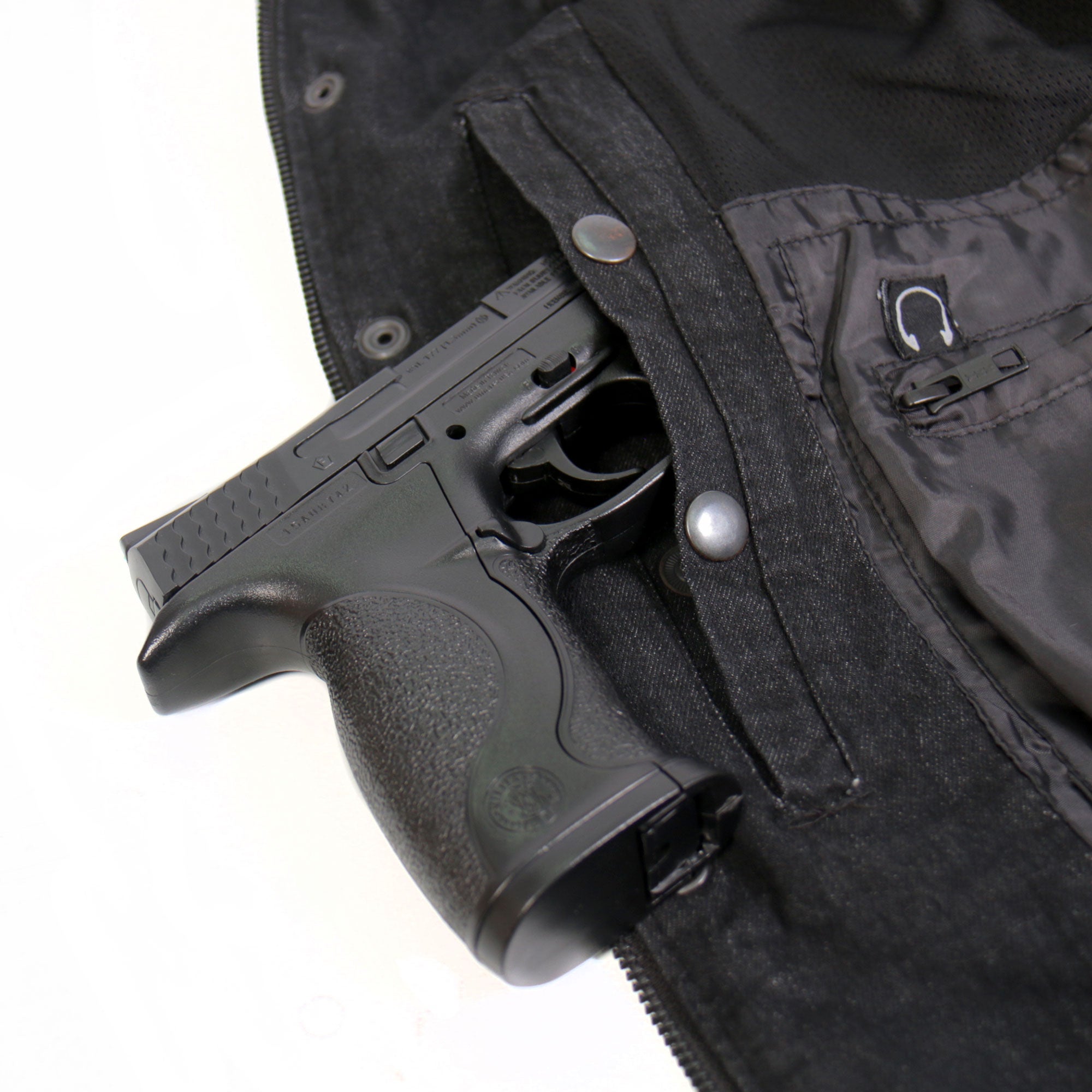 JKM3009 Men's Classic Motorcycle Black Denim Long Sleeve Biker Shirt with Armor