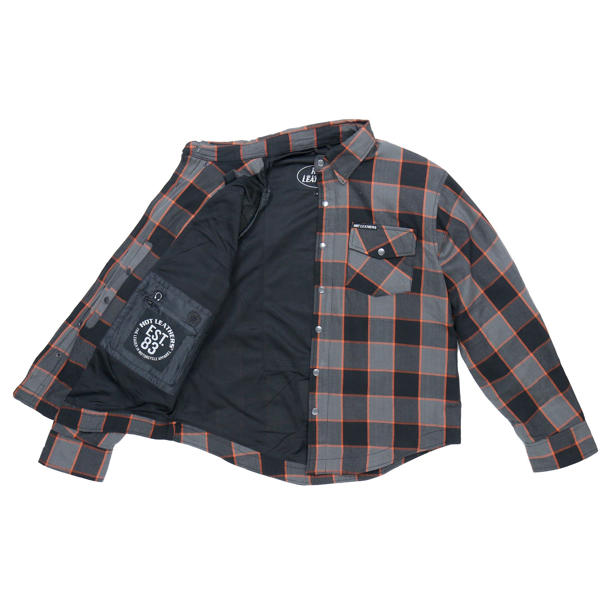 JKM3010 Men's Black and Grey with Orange Armored Flannel Shirt