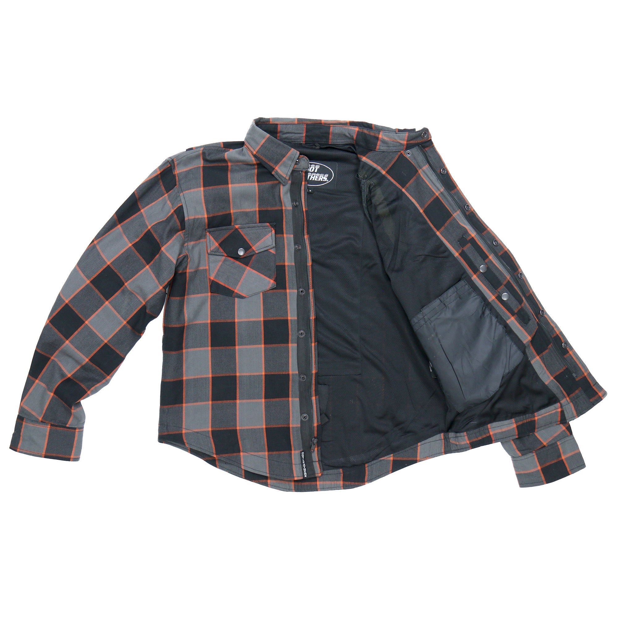 JKM3010 Men's Black and Grey with Orange Armored Flannel Shirt