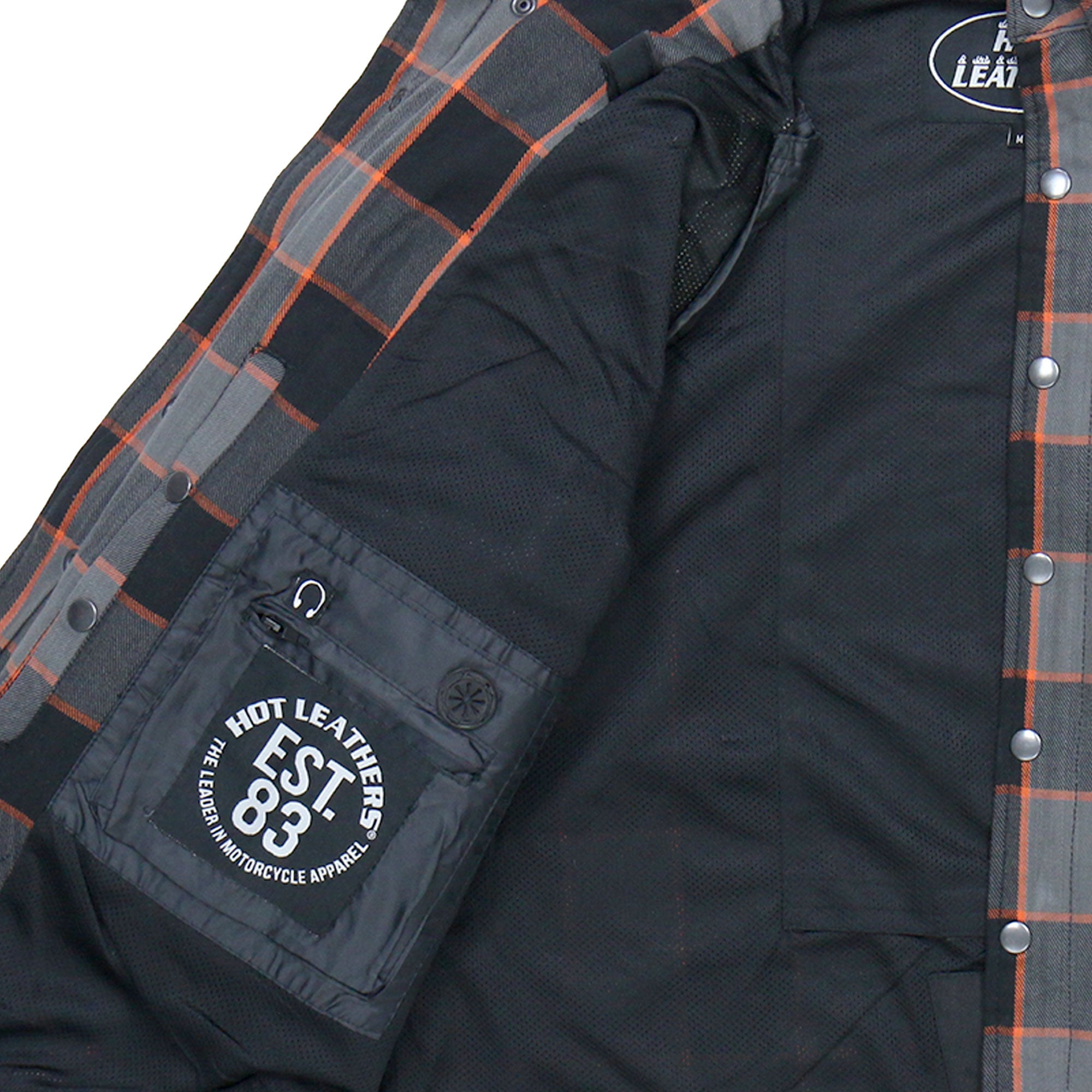 JKM3010 Men's Black and Grey with Orange Armored Flannel Shirt