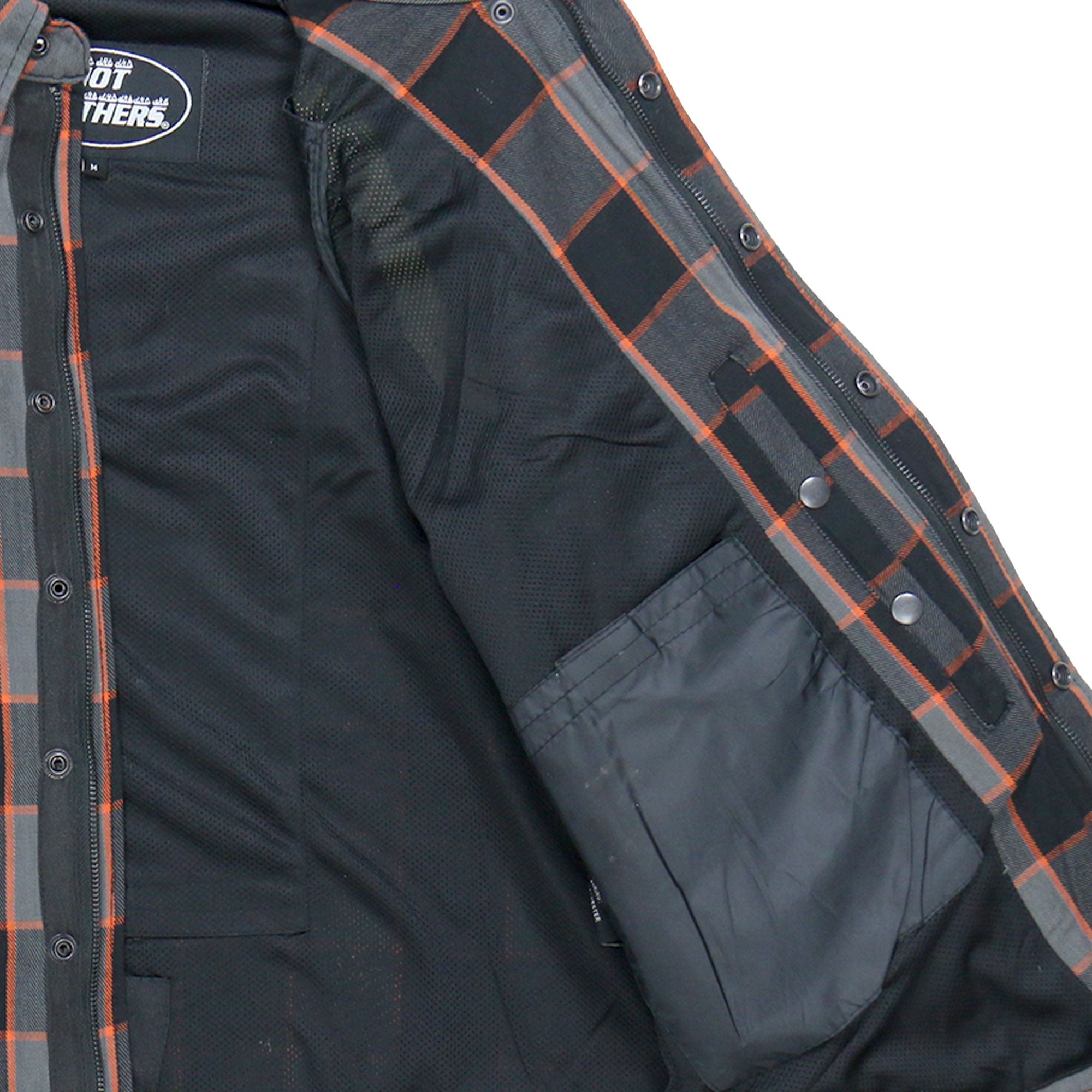 JKM3010 Men's Black and Grey with Orange Armored Flannel Shirt