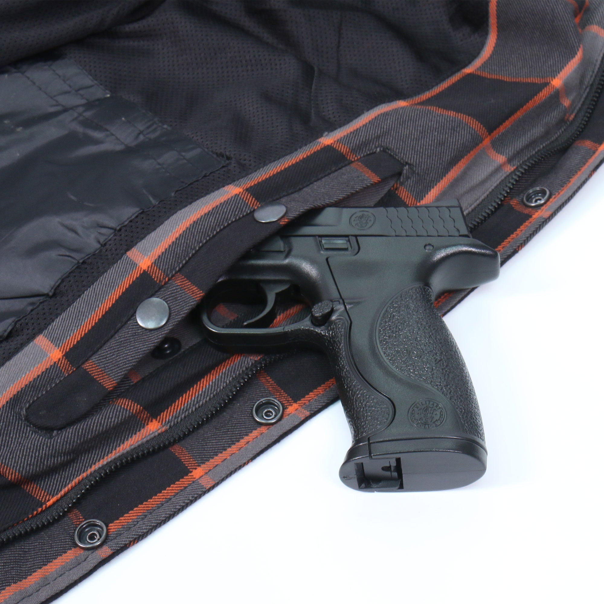 JKM3010 Men's Black and Grey with Orange Armored Flannel Shirt