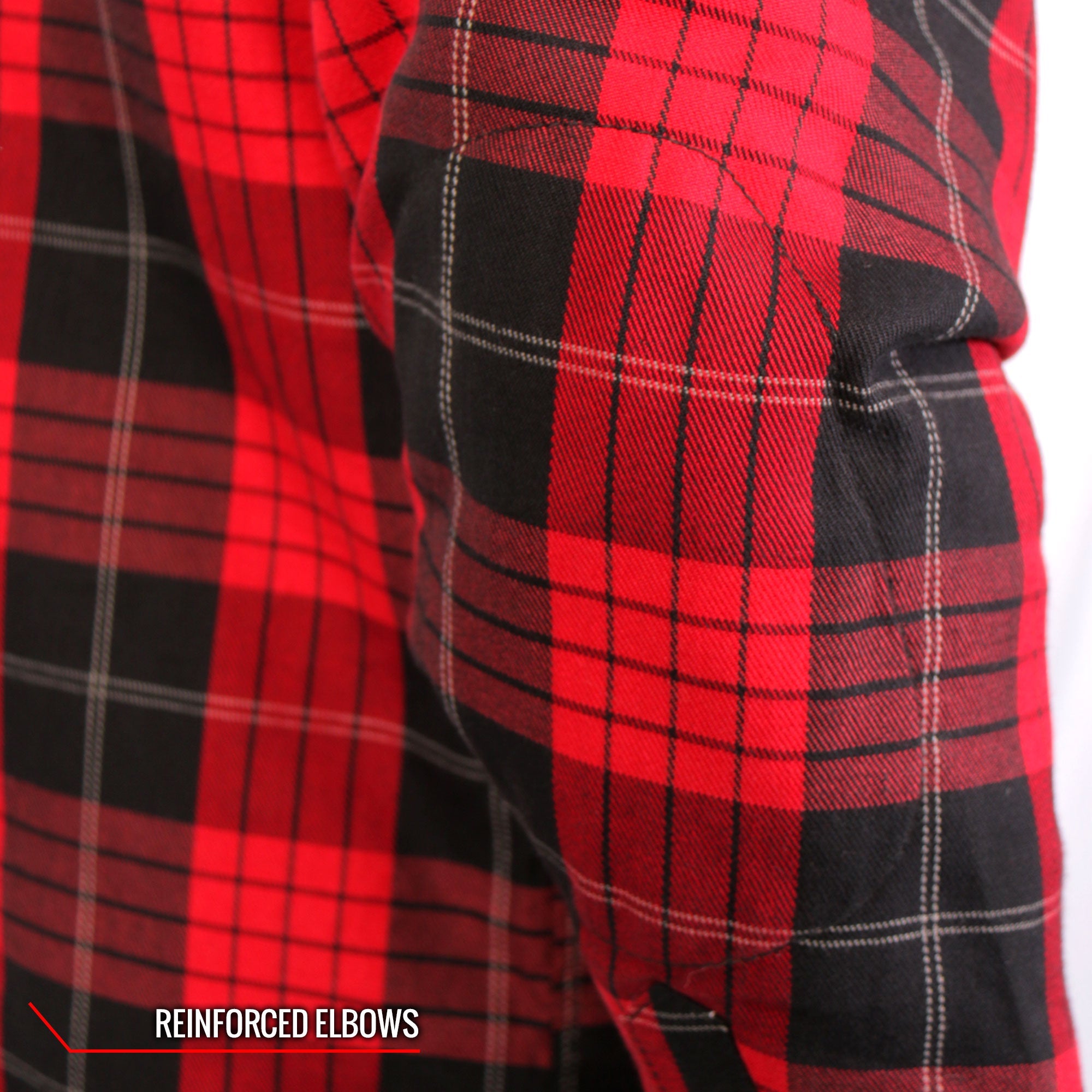 JKM3201 Men's Motorcycle style Red and Black Kevlar Reinforced Leather and Plaid Flannel Biker Shirt