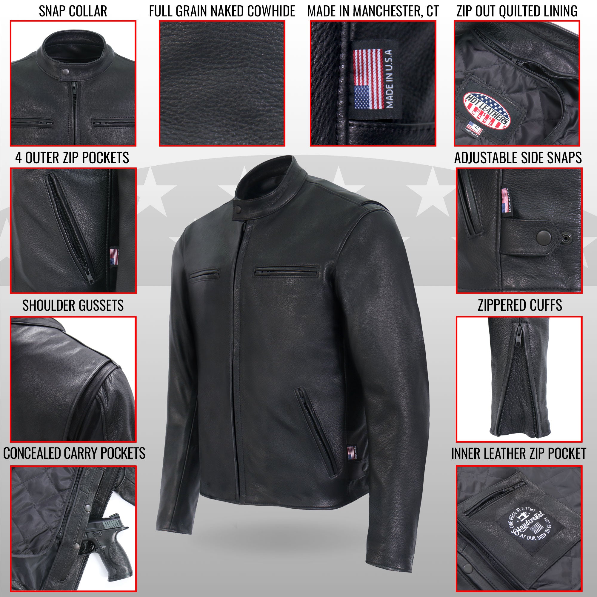 JKM5001 Men's USA Made Premium Leather Motorcycle Biker Racer Jacket