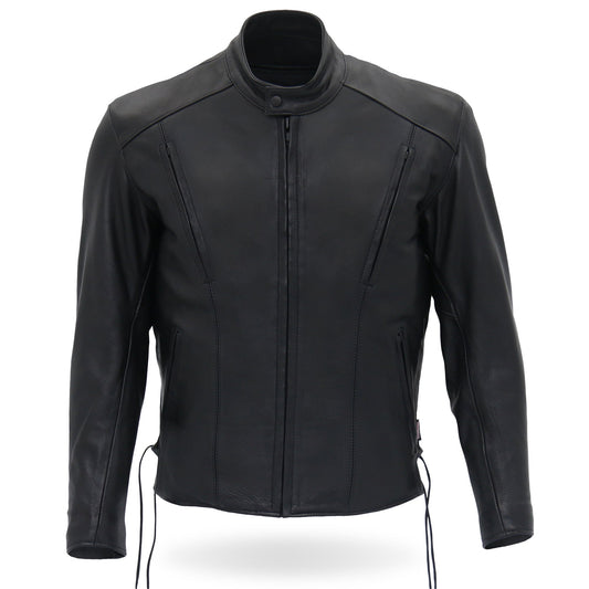 JKM5002 Men's USA Made Vented Premium Leather Motorcycle Biker Jacket with Side Lace