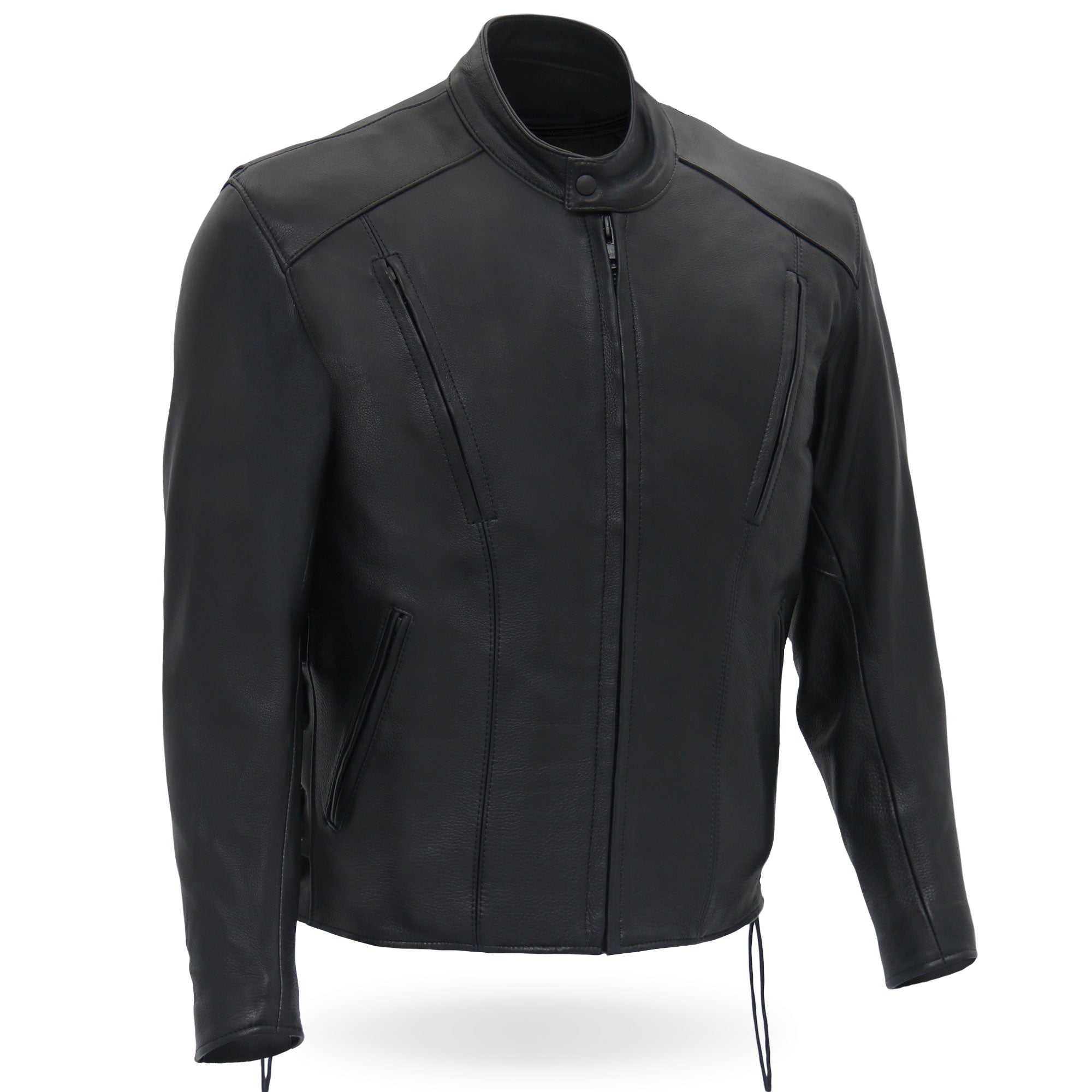 JKM5002 Men's USA Made Vented Premium Leather Motorcycle Biker Jacket with Side Lace