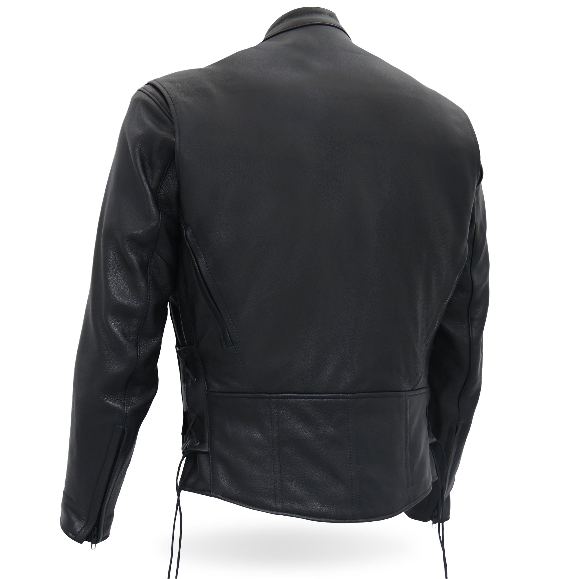 JKM5002 Men's USA Made Vented Premium Leather Motorcycle Biker Jacket with Side Lace