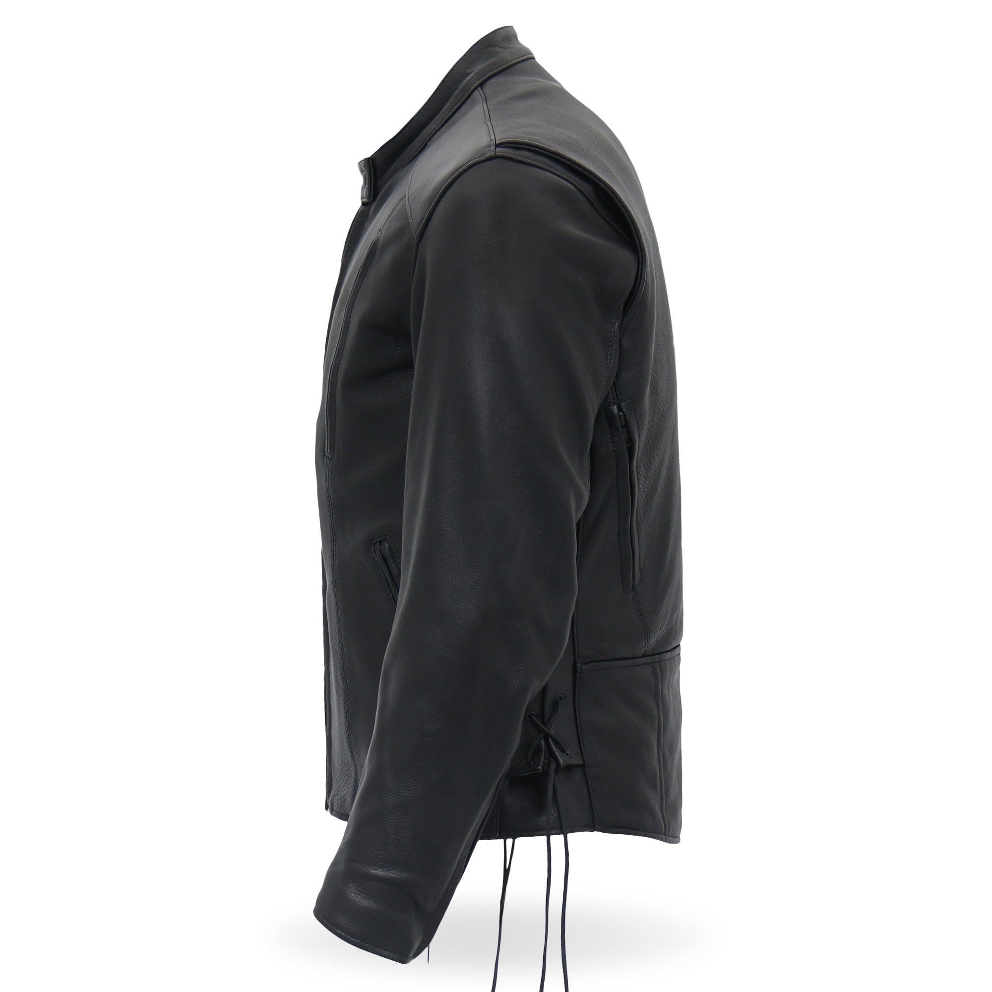 JKM5002 Men's USA Made Vented Premium Leather Motorcycle Biker Jacket with Side Lace