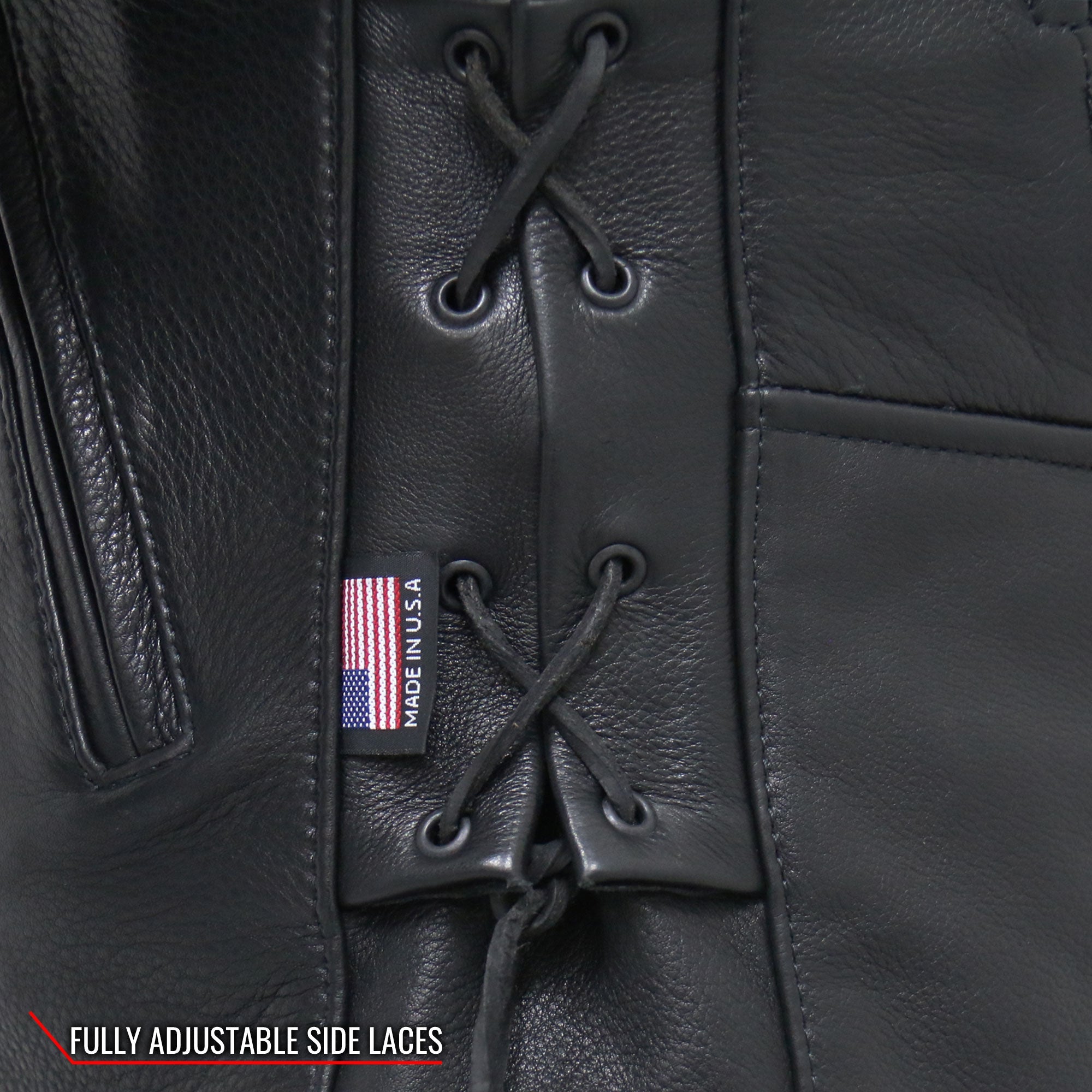 JKM5002 Men's USA Made Vented Premium Leather Motorcycle Biker Jacket with Side Lace