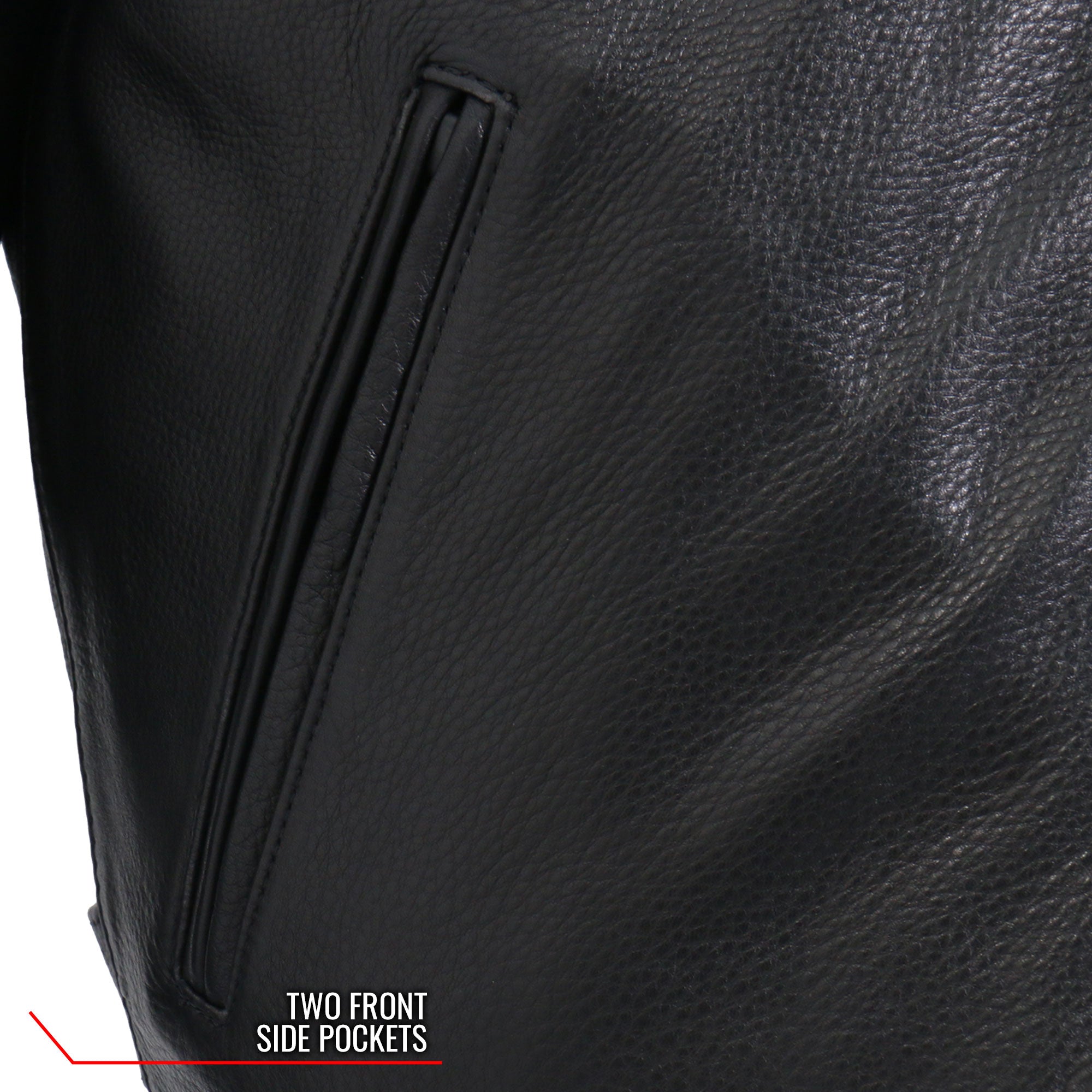 JKM5003 Men’s USA Made Premium Black Leather Motorcycle Biker Jacket with Reflective Piping