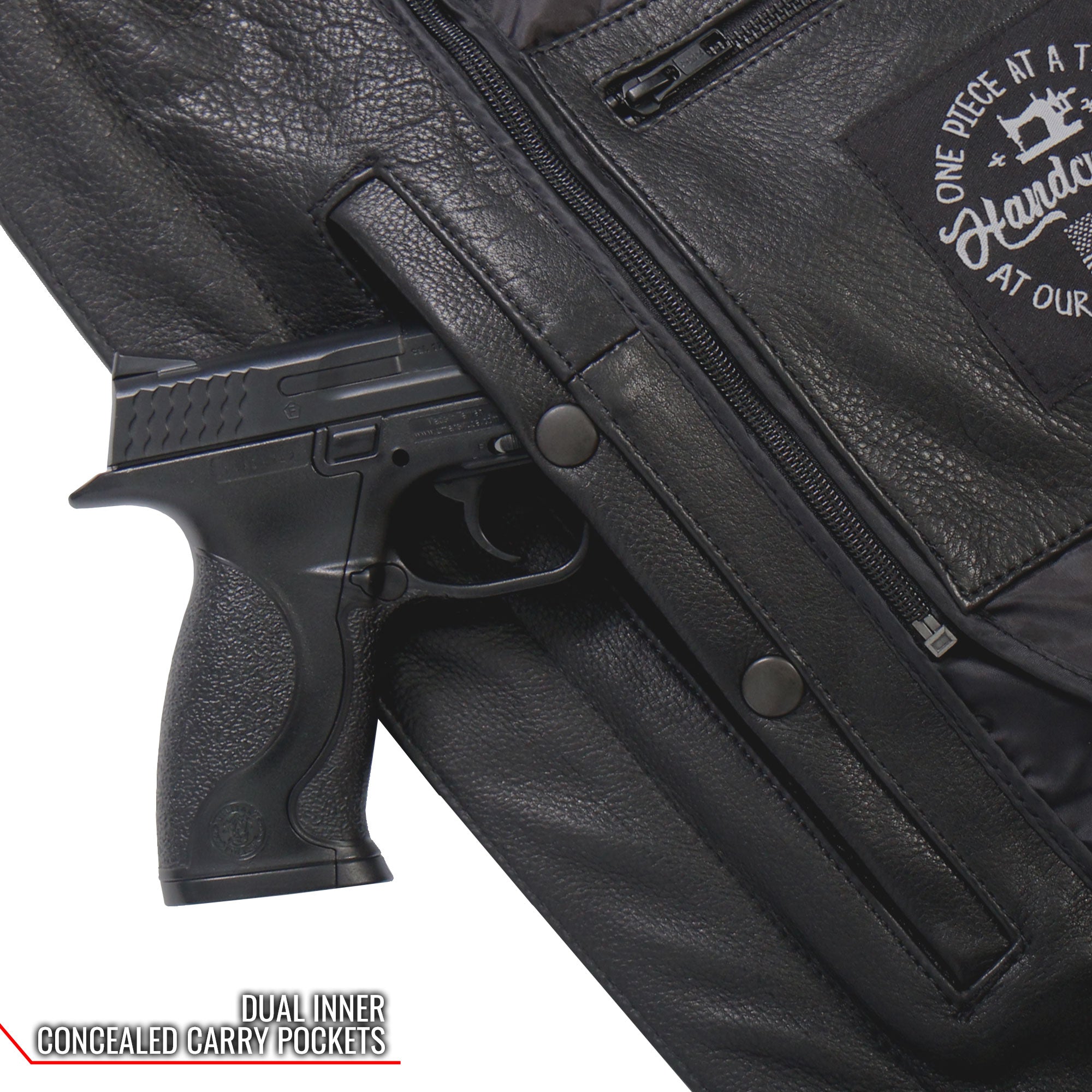 JKM5003 Men’s USA Made Premium Black Leather Motorcycle Biker Jacket with Reflective Piping