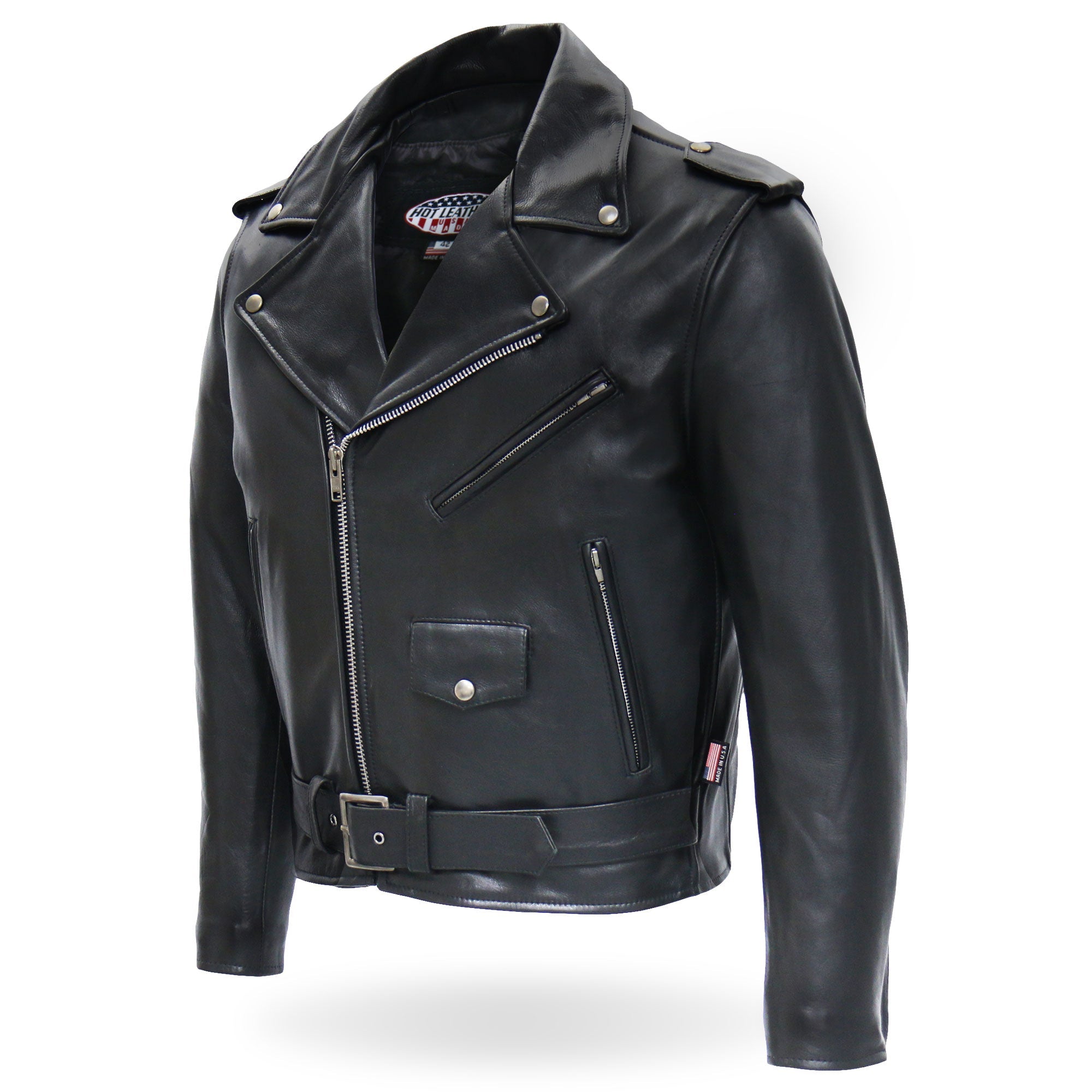 JKM5009 Men's USA Made Black Premium Leather Classic Motorcycle Biker Jacket