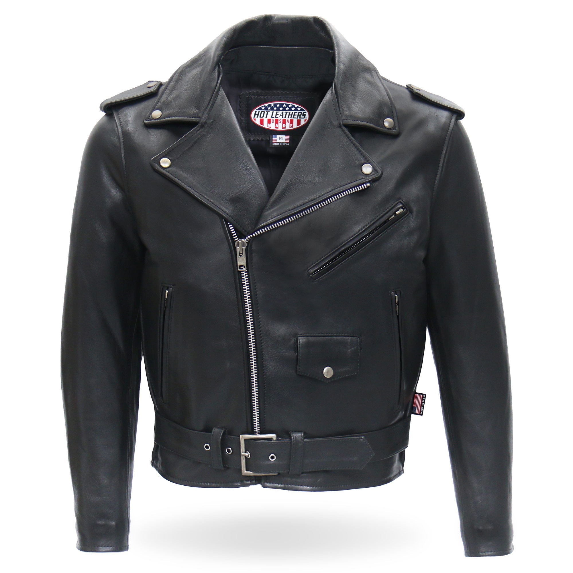 JKM5009 Men's USA Made Black Premium Leather Classic Motorcycle Biker Jacket