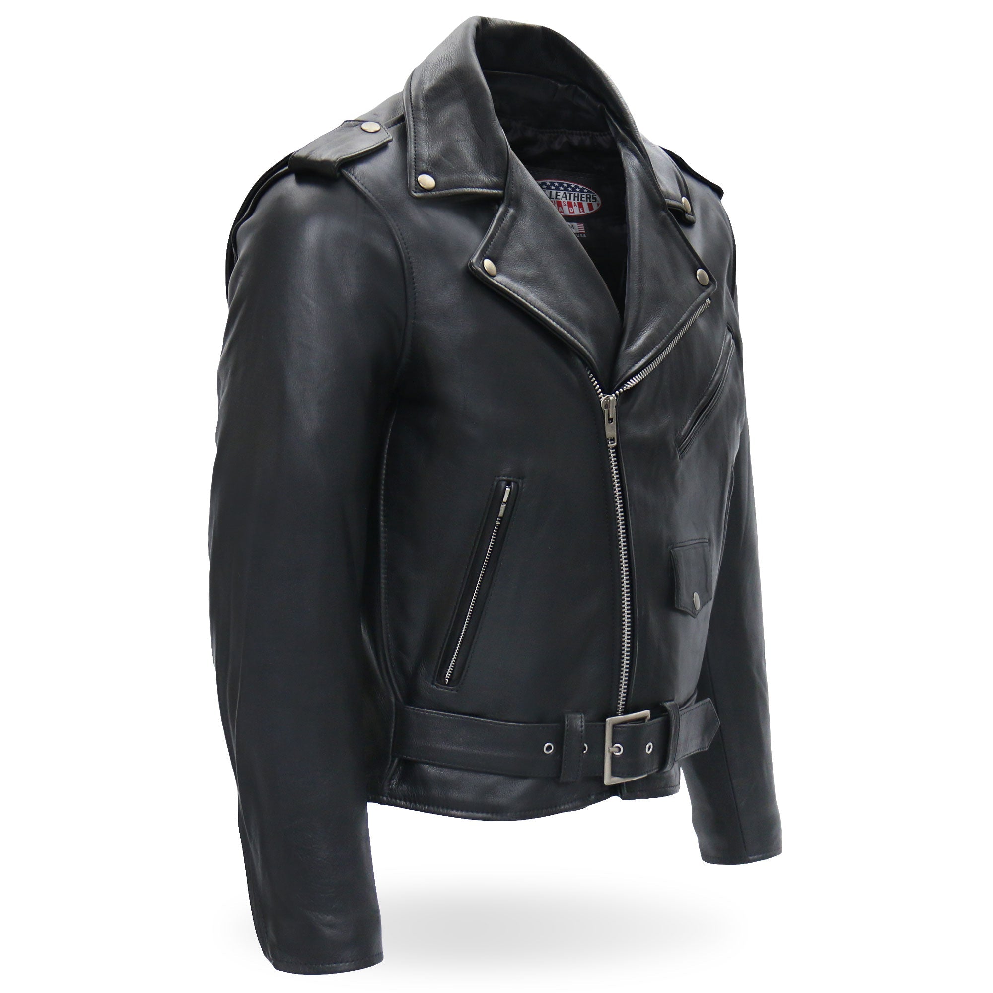 JKM5009 Men's USA Made Black Premium Leather Classic Motorcycle Biker Jacket
