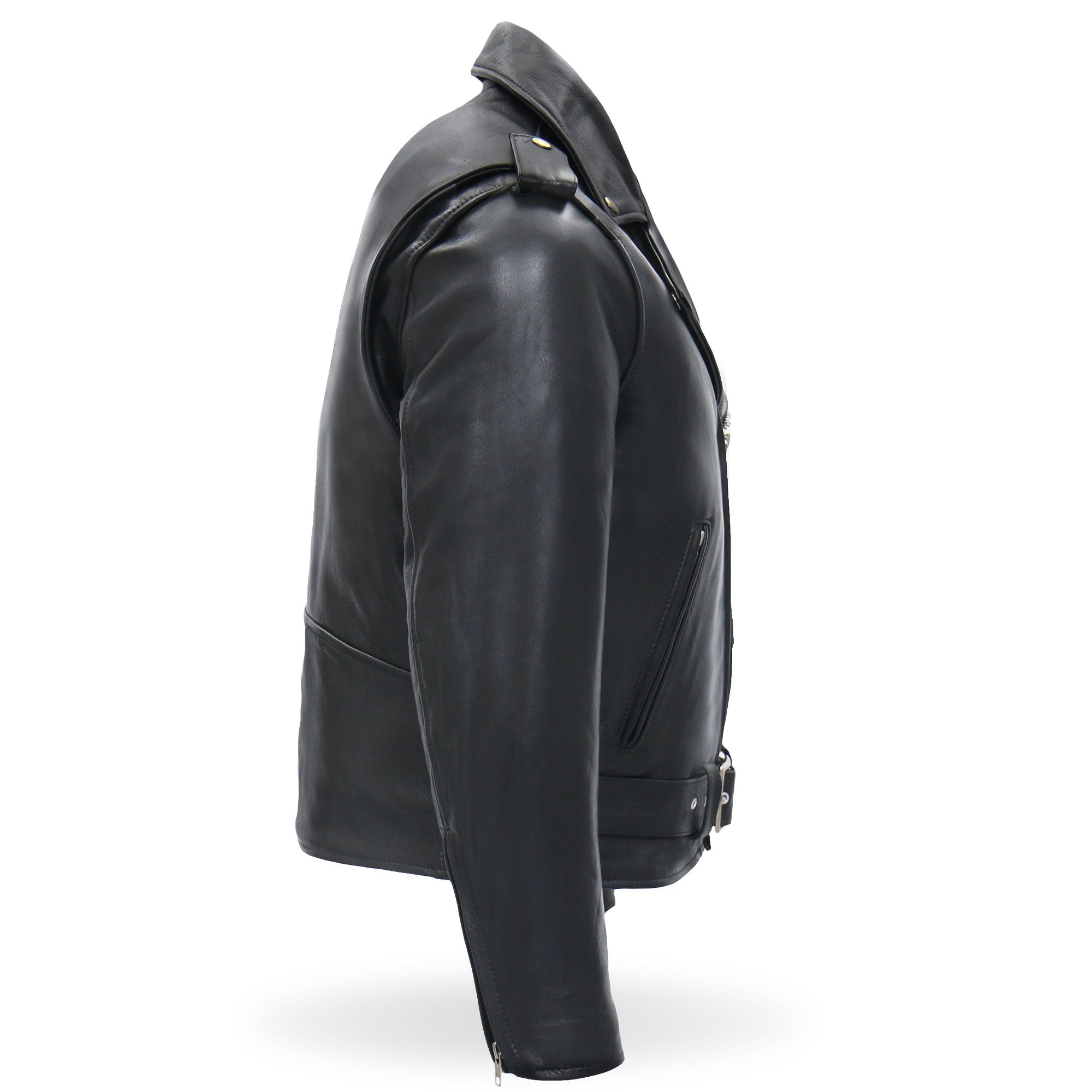 JKM5009 Men's USA Made Black Premium Leather Classic Motorcycle Biker Jacket