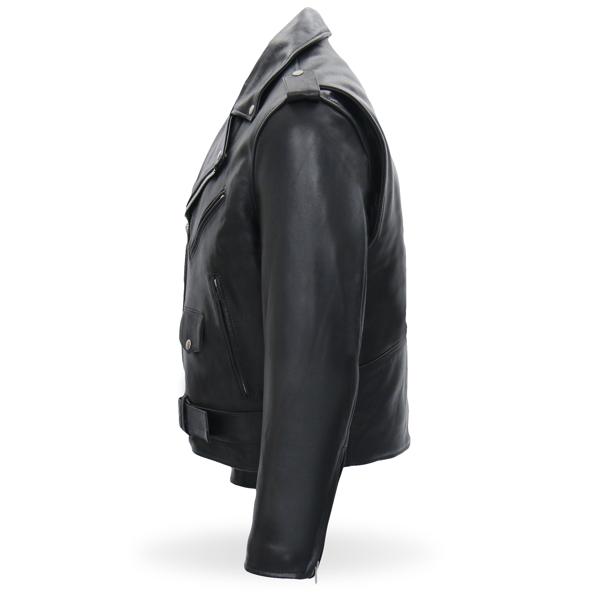 JKM5009 Men's USA Made Black Premium Leather Classic Motorcycle Biker Jacket