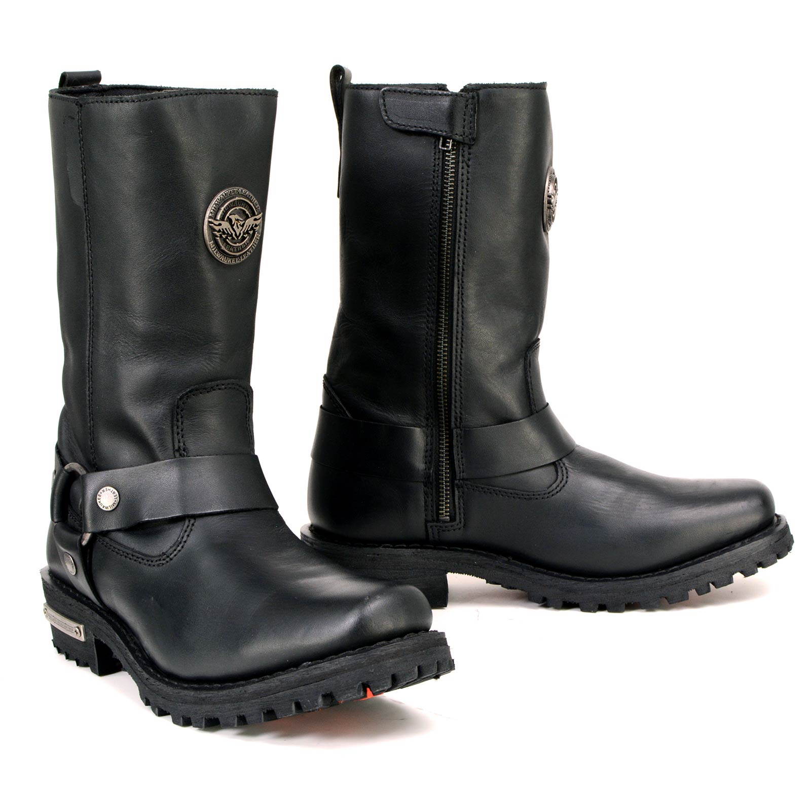 MBL9360 Women's Black Leather 11-Inch Classic Harness Square Toe Motorcycle Boots