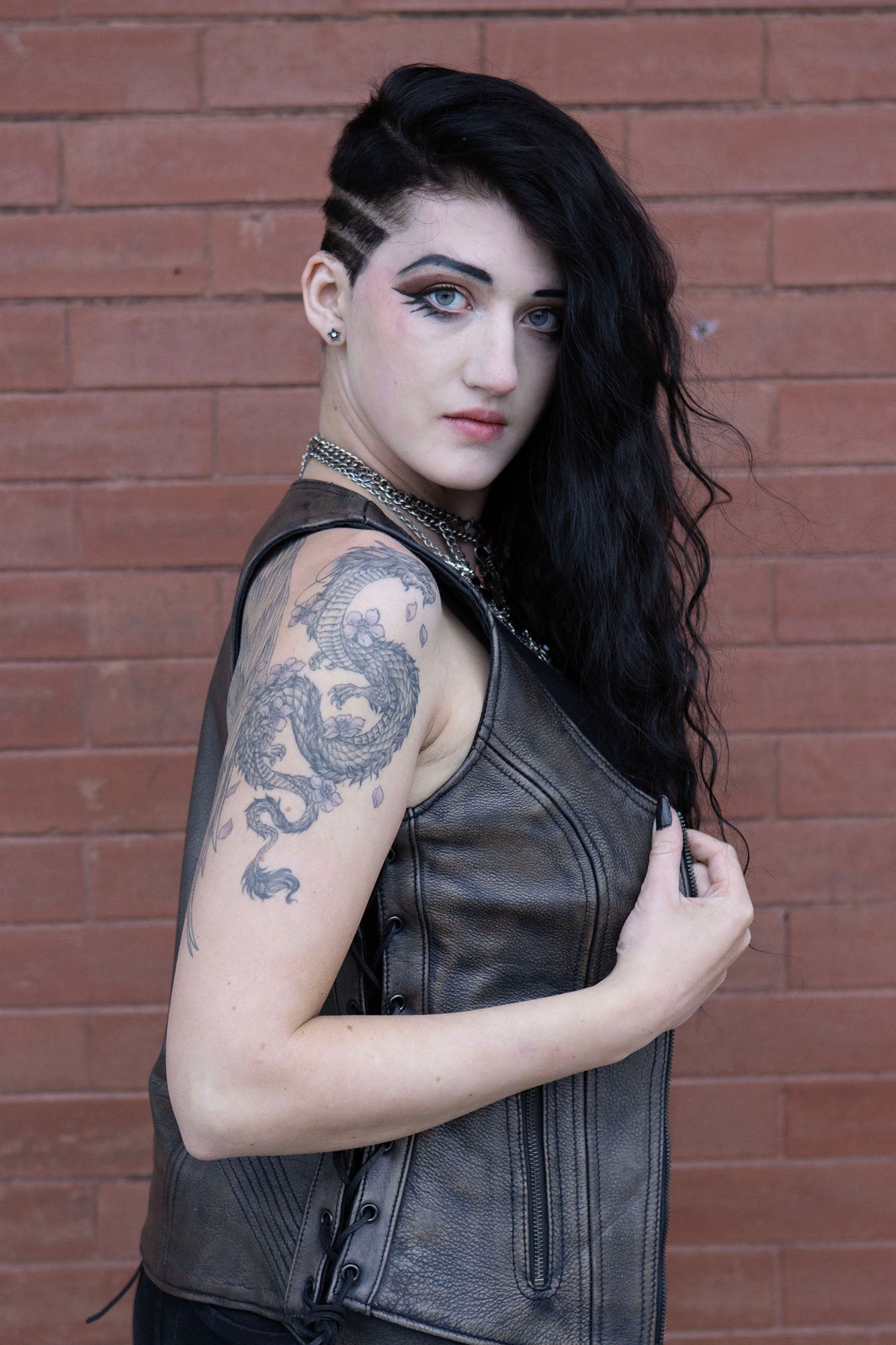 Women's V-Neck Distress Grey Premium Leather Motorcycle Rider Vest w/ Side Laces MLL4531