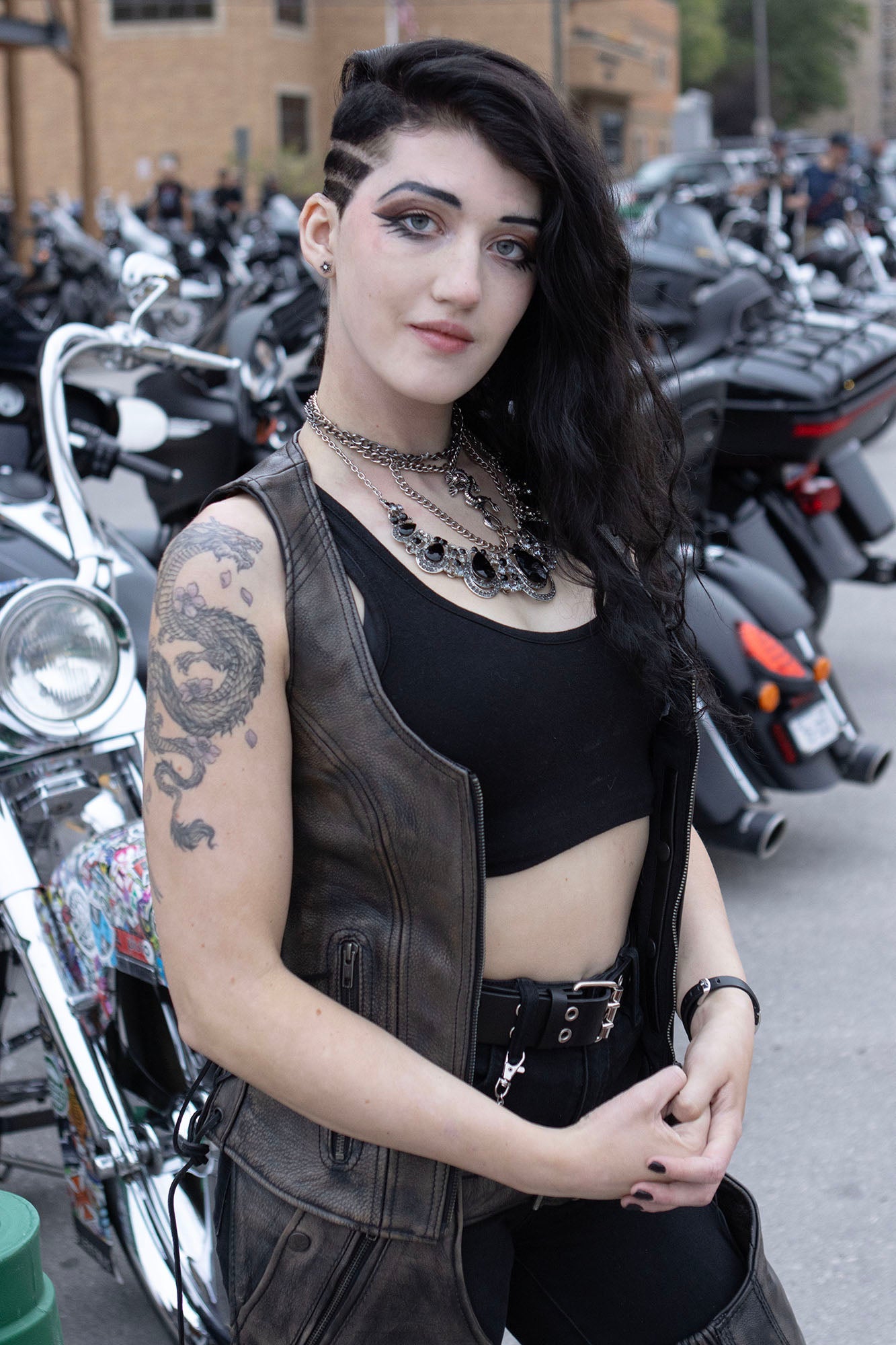 Women's V-Neck Distress Grey Premium Leather Motorcycle Rider Vest w/ Side Laces MLL4531