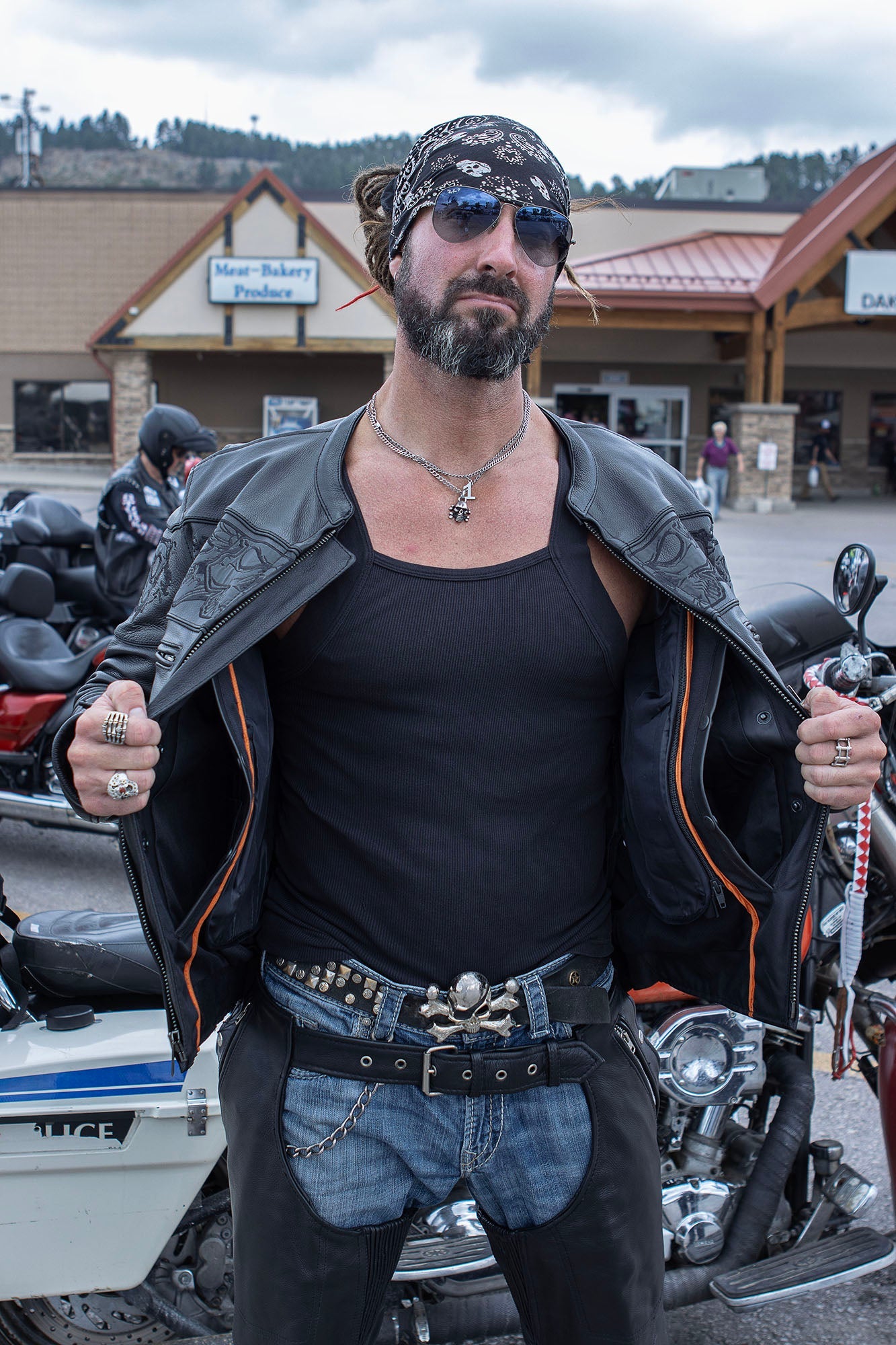 MLM1500 Men's Crossover Black Leather Scooter Jacket with Reflective Skulls