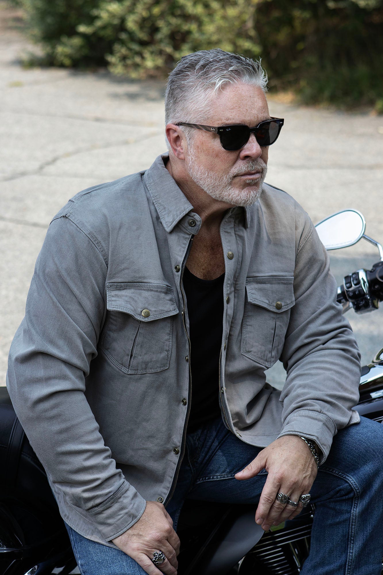 MPM1621 Men's Grey CE Armored Long Sleeve Motorcycle Riders Shirt w/ Reinforced w/ Aramid Fibers