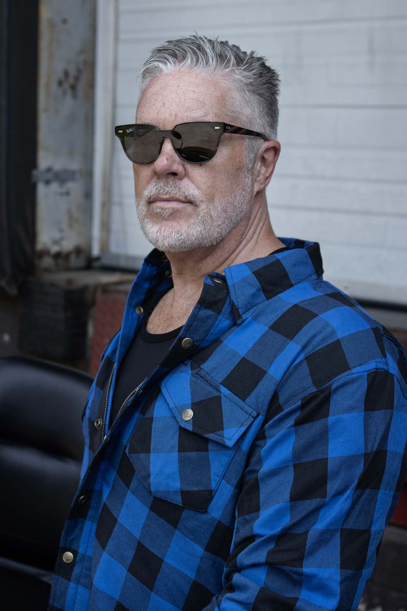 Men's Plaid Flannel Blue Biker Shirt with CE Approved Armor Reinforced w/Aramid Fiber MPM1634