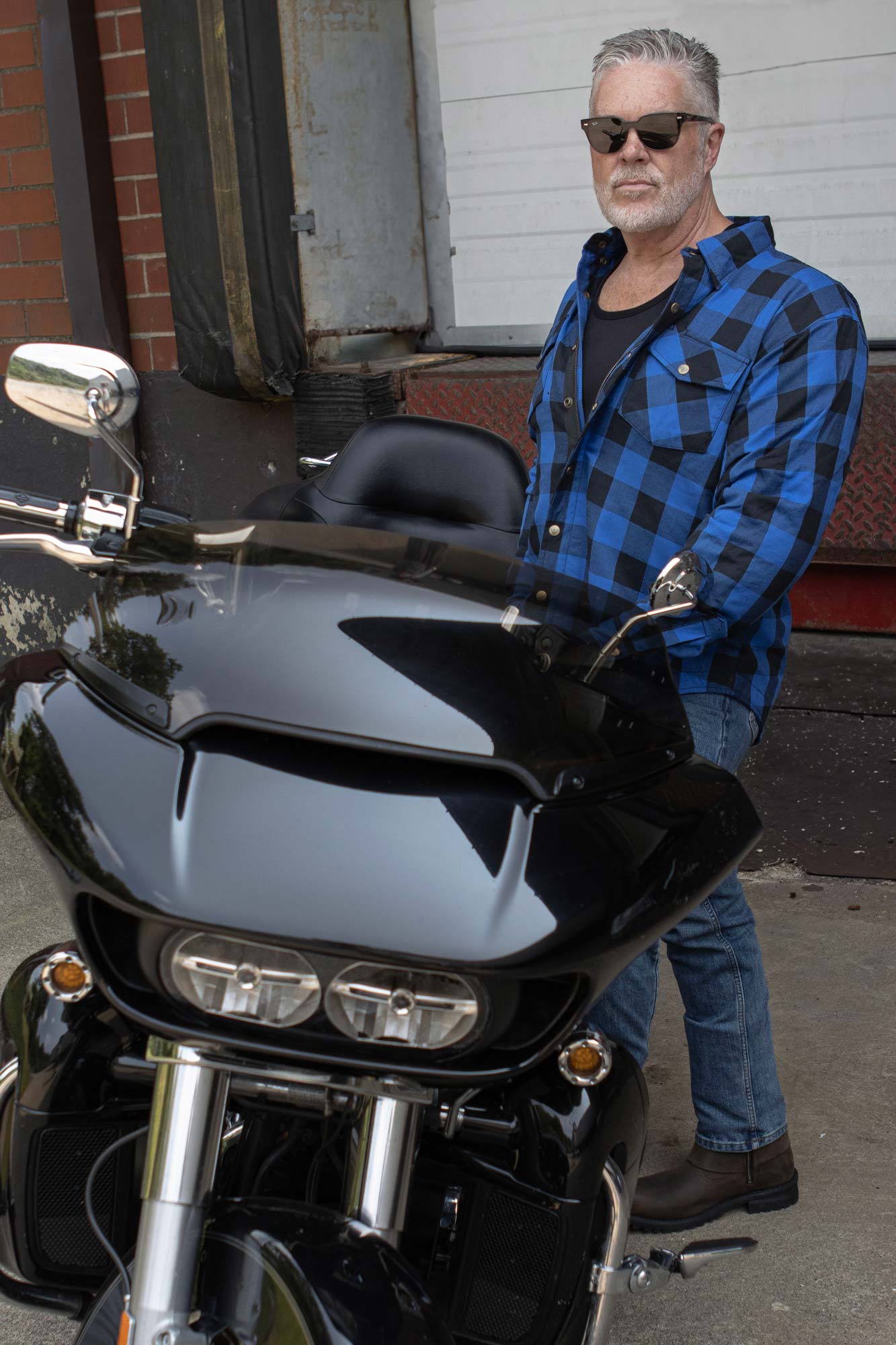 Men's Plaid Flannel Blue Biker Shirt with CE Approved Armor Reinforced w/Aramid Fiber MPM1634