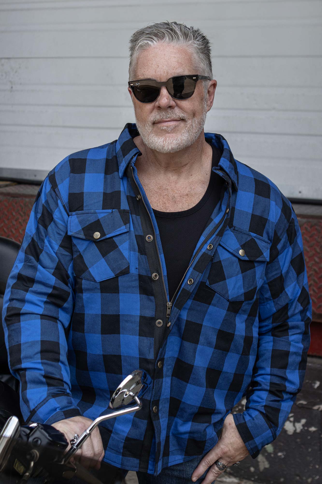 Men's Plaid Flannel Blue Biker Shirt with CE Approved Armor Reinforced w/Aramid Fiber MPM1634