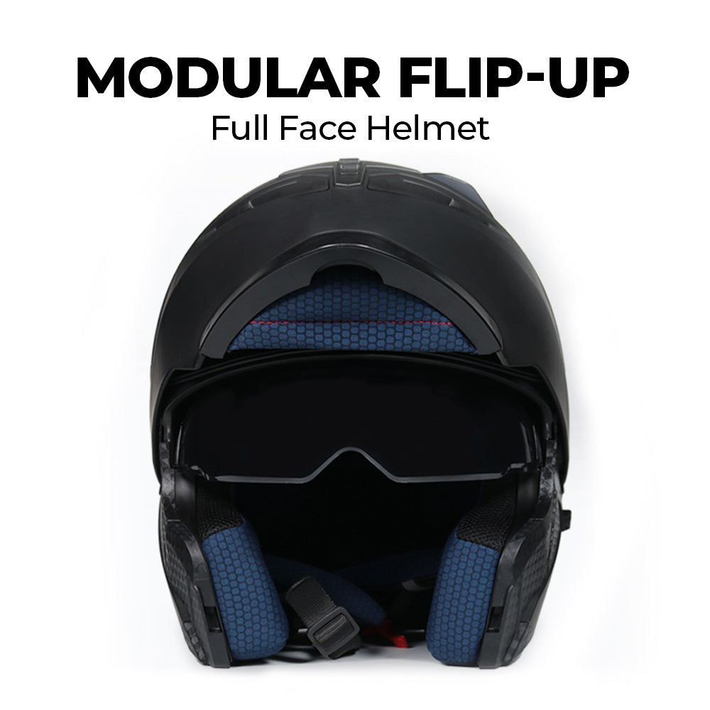 bluetooth modular flip up motorcycle helmet Winx Full-Face Modular Flip-Up Helmet White / Extra Large w/Blue Plated Visor