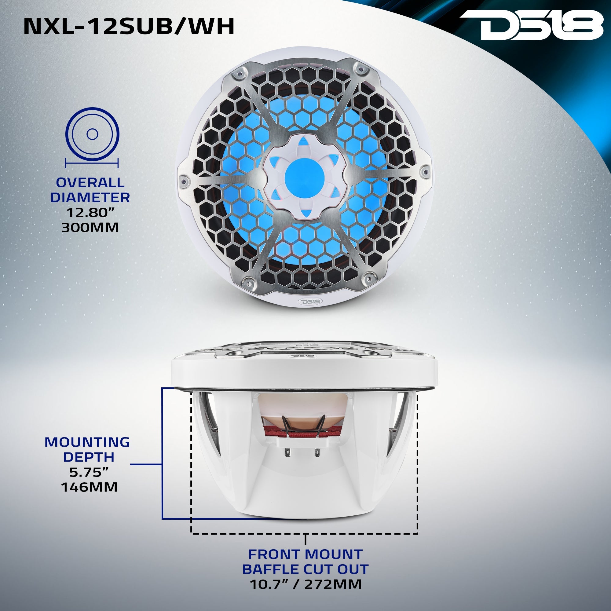 NXL 12" Marine Subwoofer with LED RGB Lights 350 Watts Rms SVC 4-Ohm