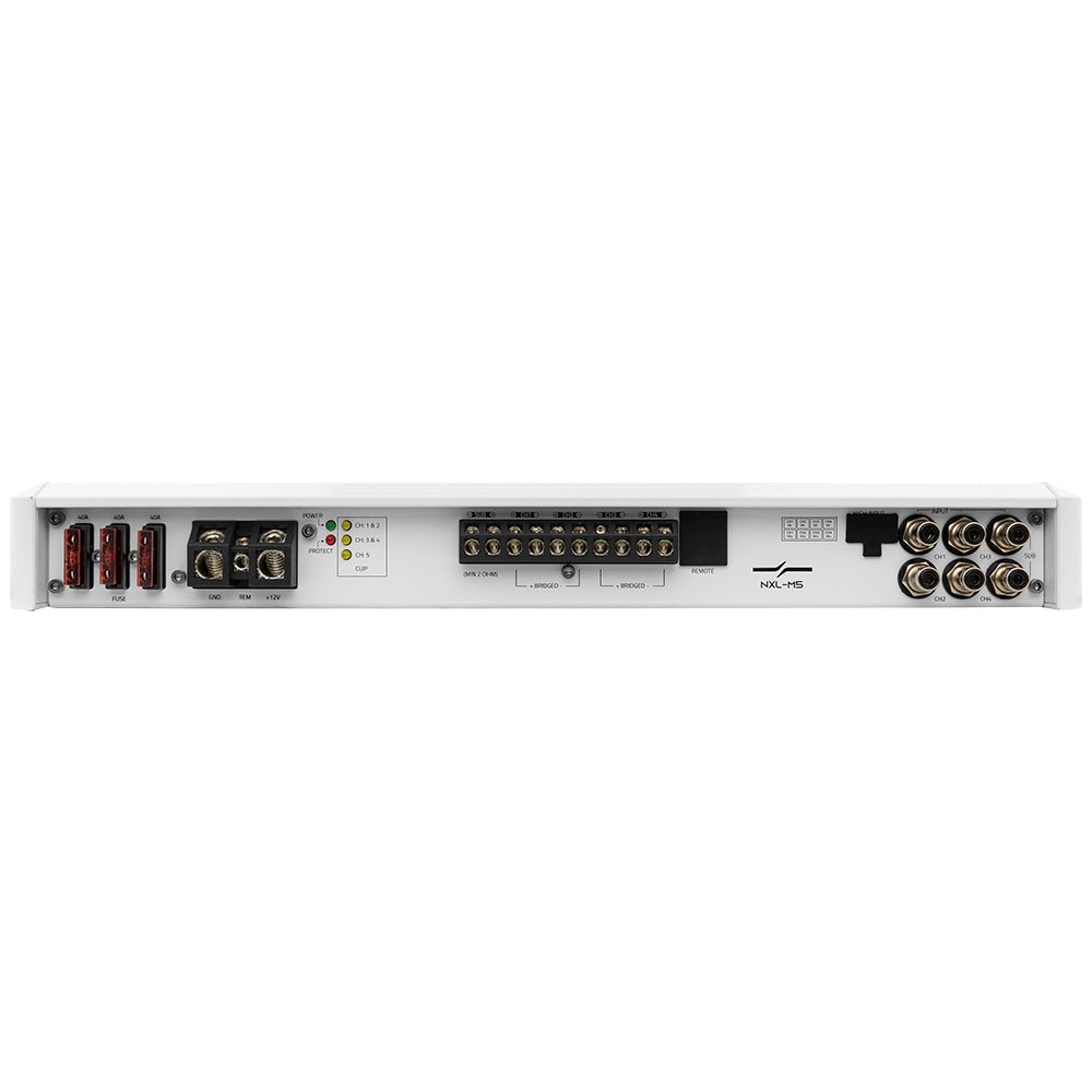 NXL 5-Channel Full-Range Class D IPX5 Marine Amplifier | 4 x 150W @ 4-Ohm and 1 x 600W RMS @ 2-Ohm