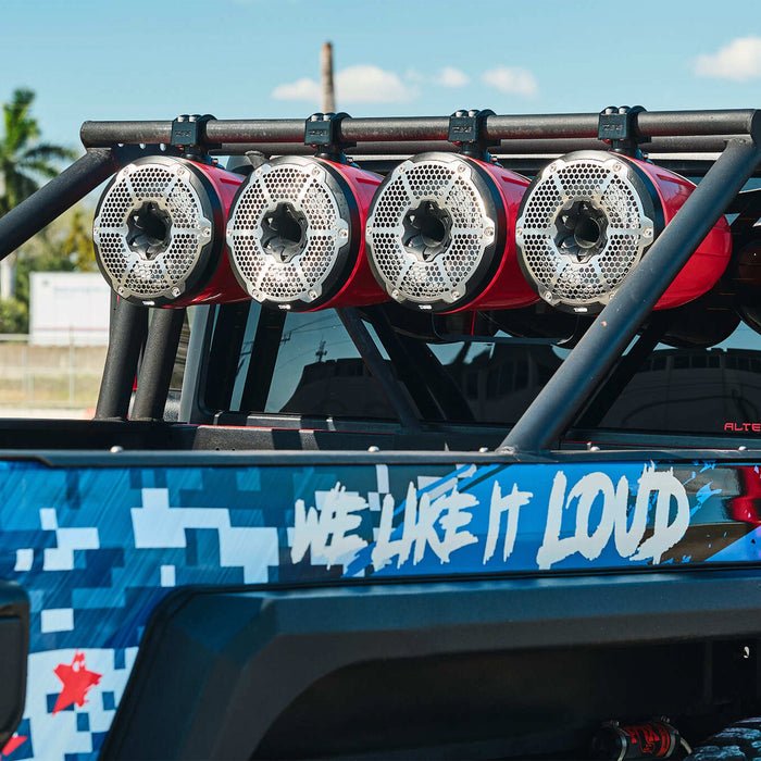 NXL 6.5" Neodymium Marine and Powersports Towers with Built-in Passive Radiator, 1" Driver and LED RGB Lights 150 Watts Rms -White