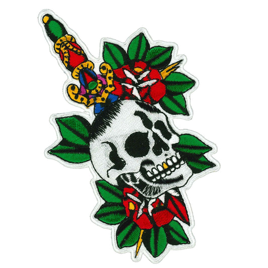 Skull Dagger and Roses 3" Patch